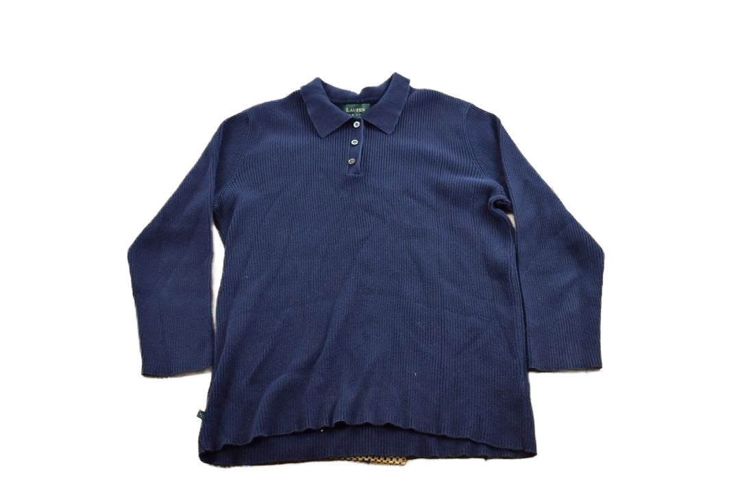 Proper Vintage Clothing > Women's Clothing > Hoodies & Sweatshirts > Sweatshirts Vintage 1990's Lauren Ralph Lauren Knitted Sweater / Vintage / Pattern Sweater / Collared / Pullover Sweatshirt / Quarter Button