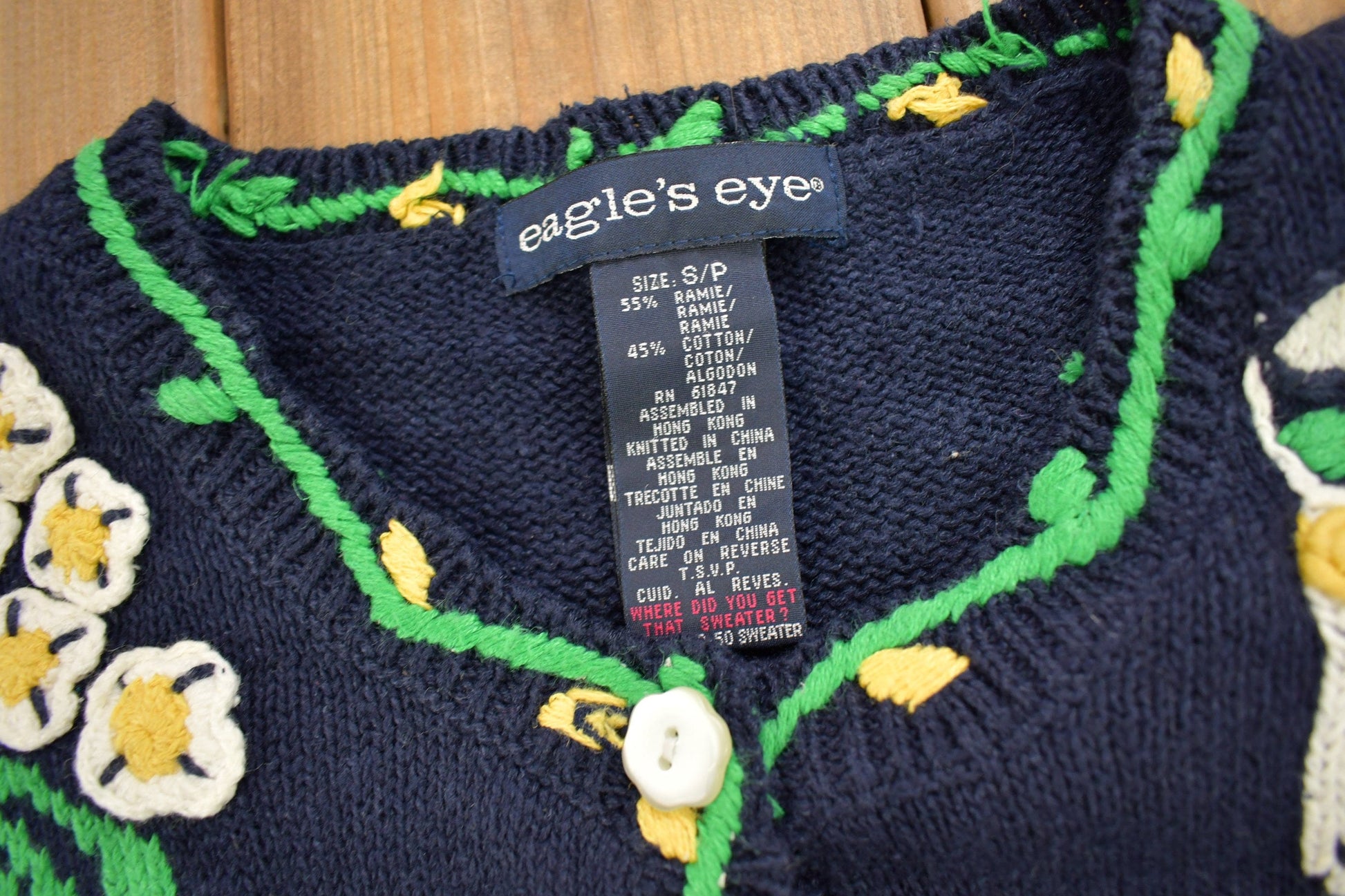 Proper Vintage Clothing > Women's Clothing > Hoodies & Sweatshirts > Sweatshirts Vintage 1990s Eagles Eye Floral Theme Embroidered Knit Cardigan Sweater / Fall Sweater / Patchwork