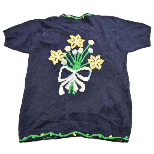 Proper Vintage Clothing > Women's Clothing > Hoodies & Sweatshirts > Sweatshirts Vintage 1990s Eagles Eye Floral Theme Embroidered Knit Cardigan Sweater / Fall Sweater / Patchwork