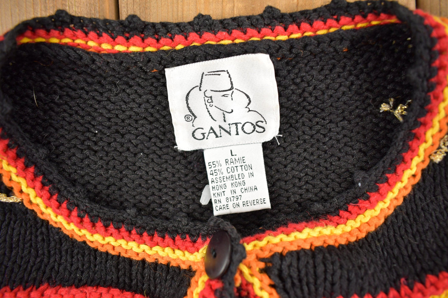 Proper Vintage Clothing > Women's Clothing > Hoodies & Sweatshirts > Sweatshirts Vintage 1990s Gantos Button Up Knit Sweater / Vintage Cardigan / Pattern Sweater / Abstract Sweater