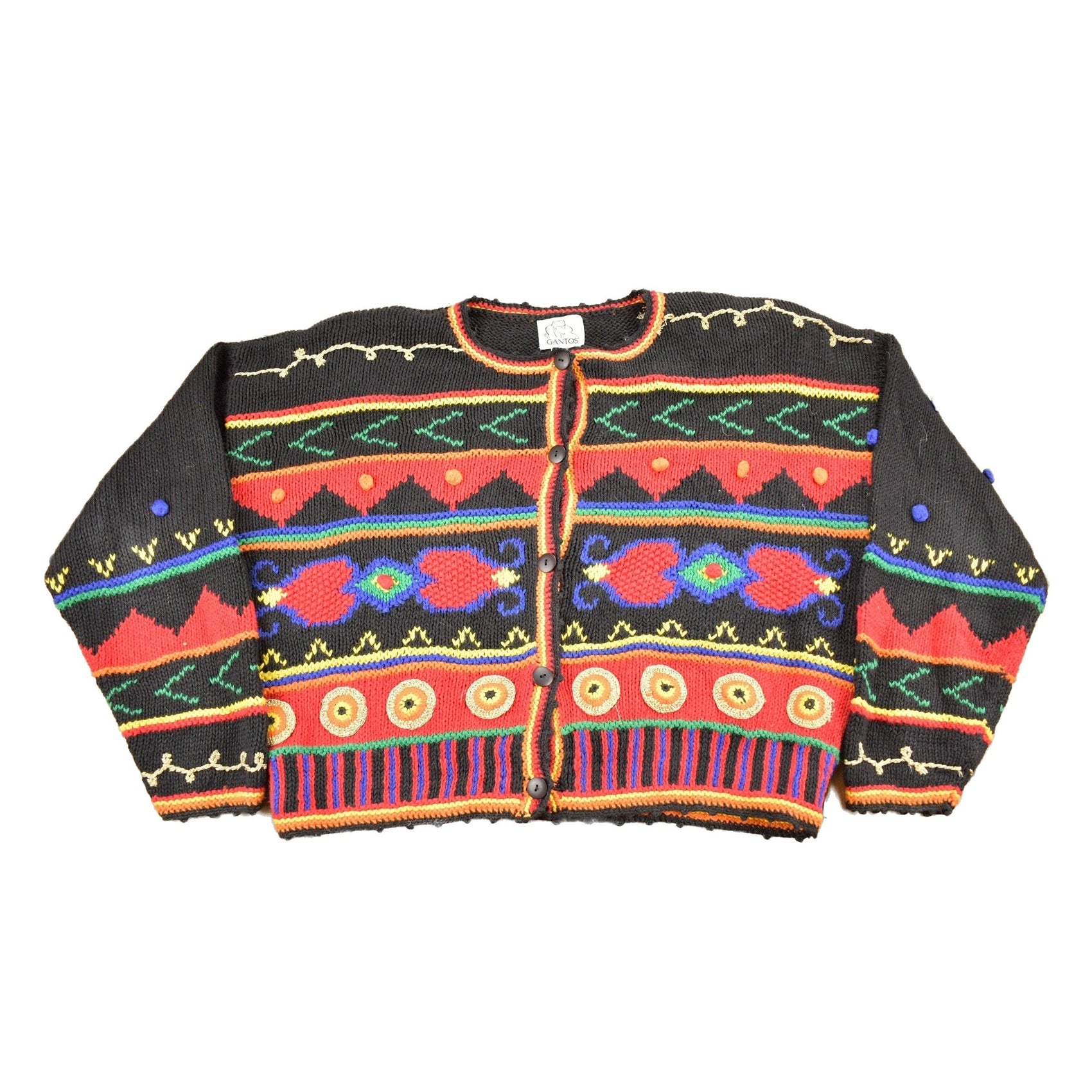 Proper Vintage Clothing > Women's Clothing > Hoodies & Sweatshirts > Sweatshirts Vintage 1990s Gantos Button Up Knit Sweater / Vintage Cardigan / Pattern Sweater / Abstract Sweater