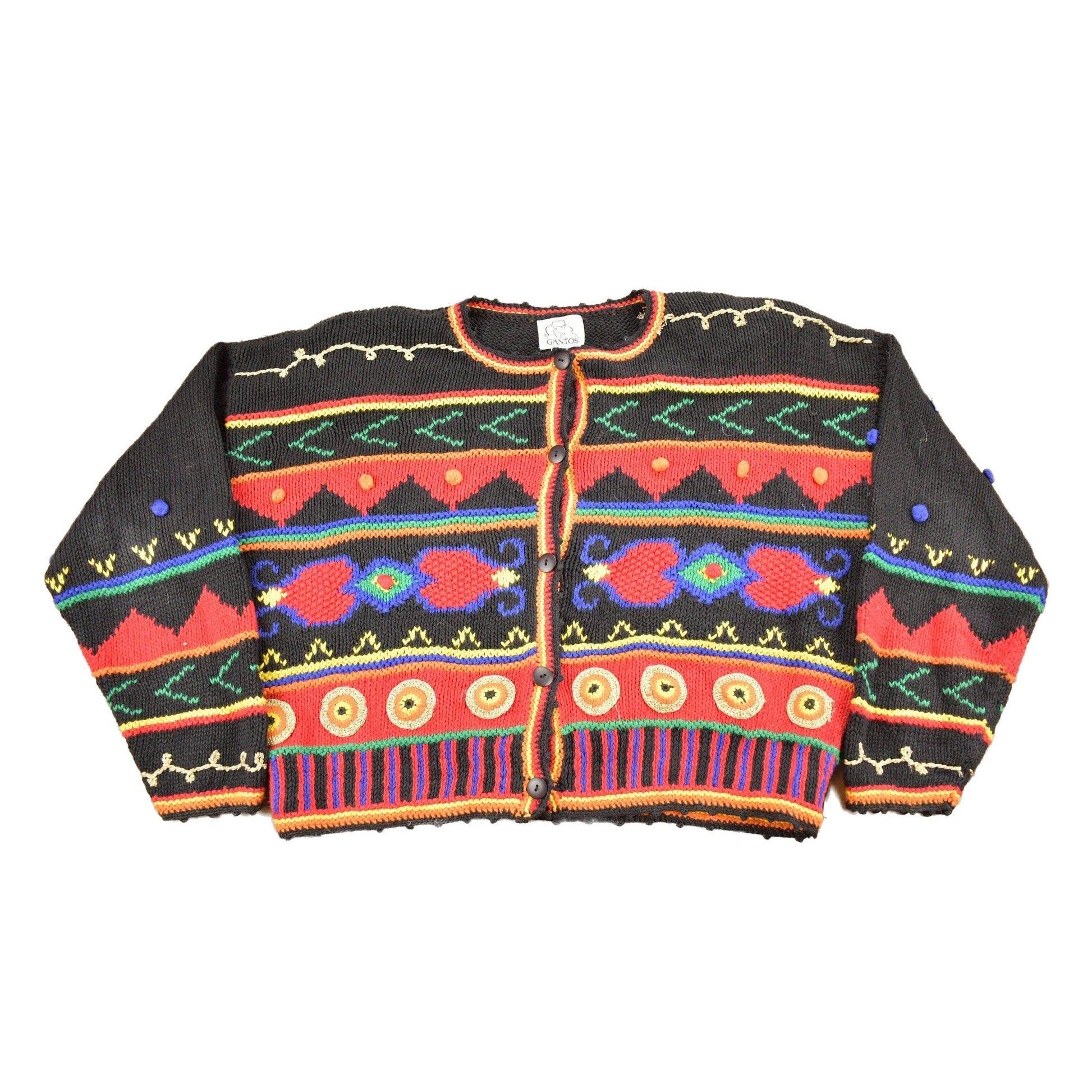 Proper Vintage Clothing > Women's Clothing > Hoodies & Sweatshirts > Sweatshirts Vintage 1990s Gantos Button Up Knit Sweater / Vintage Cardigan / Pattern Sweater / Abstract Sweater