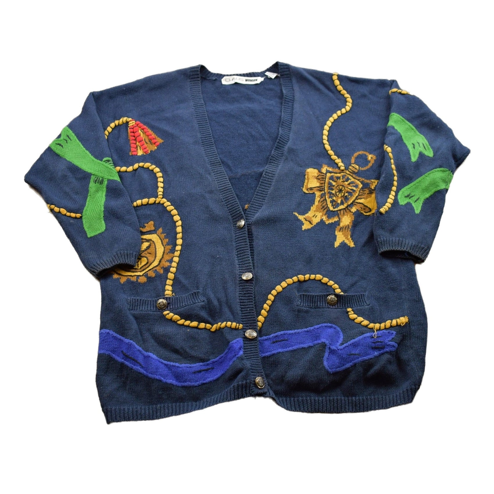 Proper Vintage Clothing > Women's Clothing > Sweaters > Cardigans Vintage 1990s Chaus Abstract Knitted Cardigan Sweater / Vintage Cardigan / Button Up / Abstract Pattern / Vintage Knit Sweater