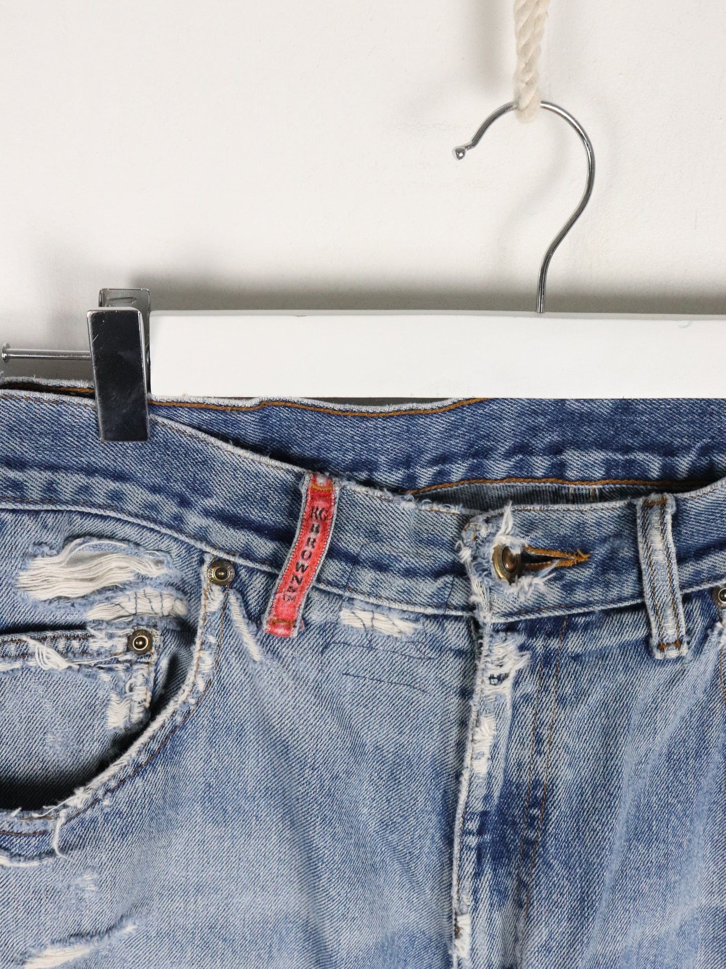 RG Browns Denim Jeans Mens 35 x 28 Blue Distressed