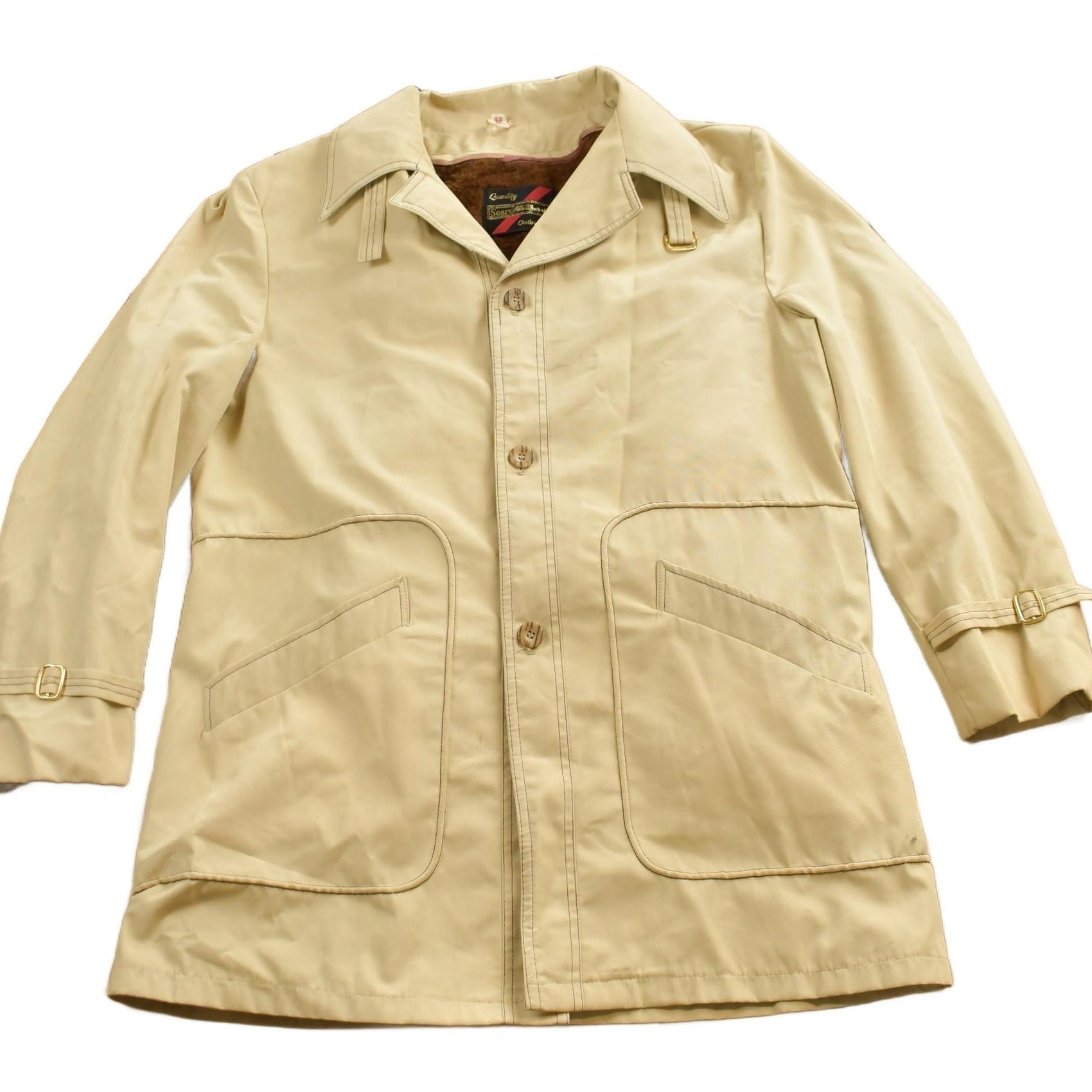 Sears Clothing > Men's Clothing > Jackets & Coats Vintage 1980s Sears Sherpa & Blanket Lined Beige Corduroy Jacket Men's Large