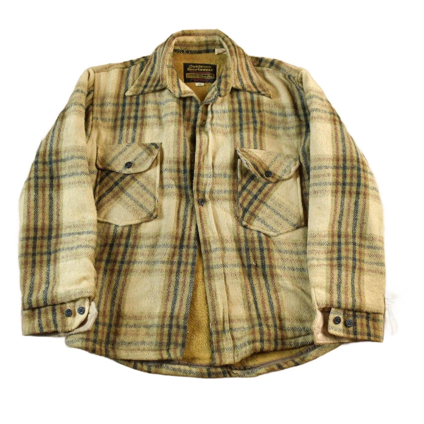 Sears Clothing > Men's Clothing > Shirts & Tees > Oxfords & Button Downs Vintage 1970s Oakbrook Sears Roebuck Wool Flannel Button Up Shirt Jacket Men's Small