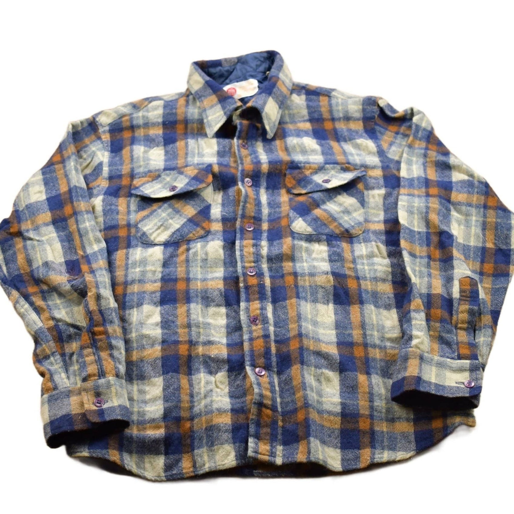 Sears Clothing > Men's Clothing > Shirts & Tees > Oxfords & Button Downs Vintage 1990s Sears Reprocessed Wool Plaid Flannel Button Up Shirt Men's Medium