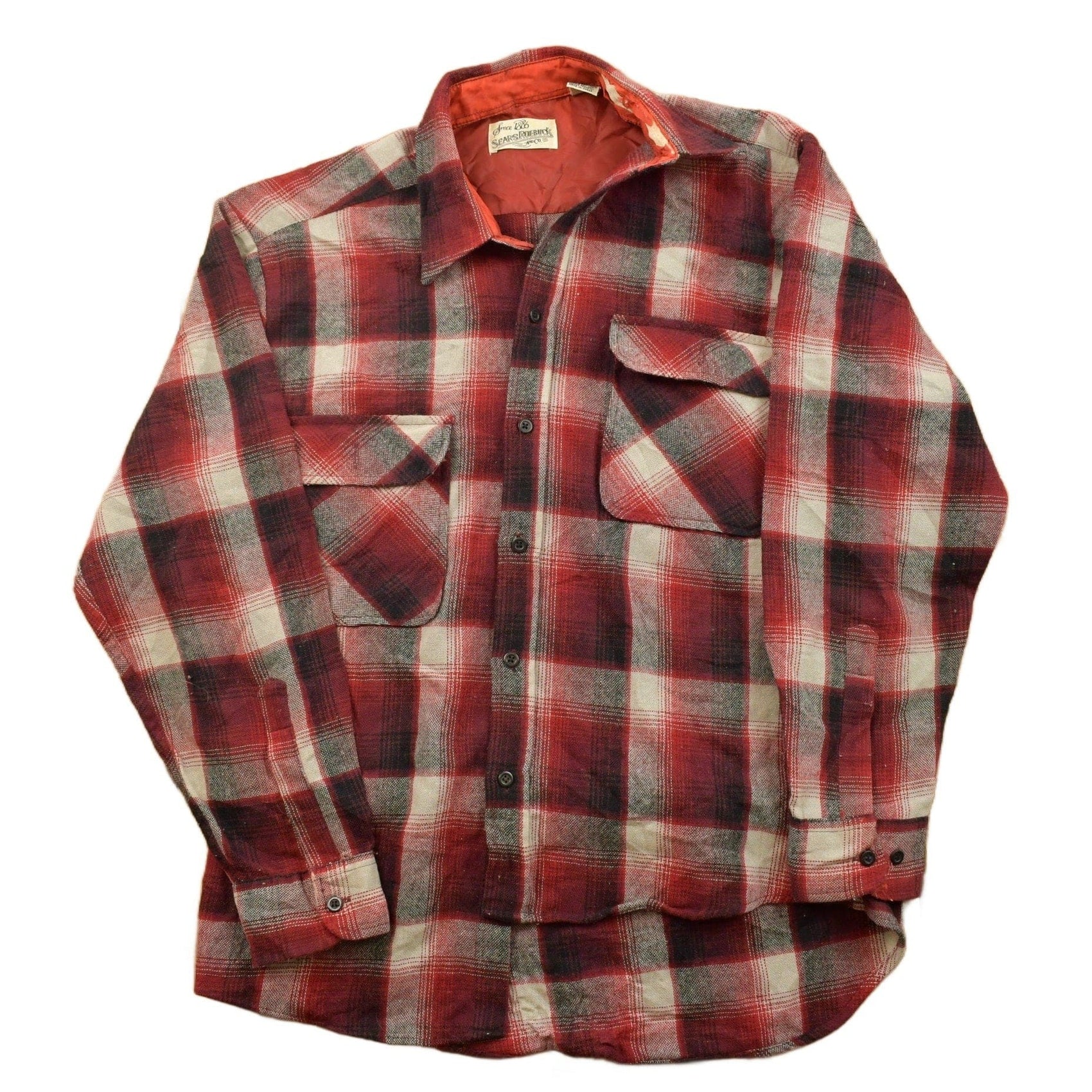 Sears Clothing > Men's Clothing > Shirts & Tees > Oxfords & Button Downs Vintage 1990s Sears Roebuck Plaid Flannel Button Up Shirt Men's Medium