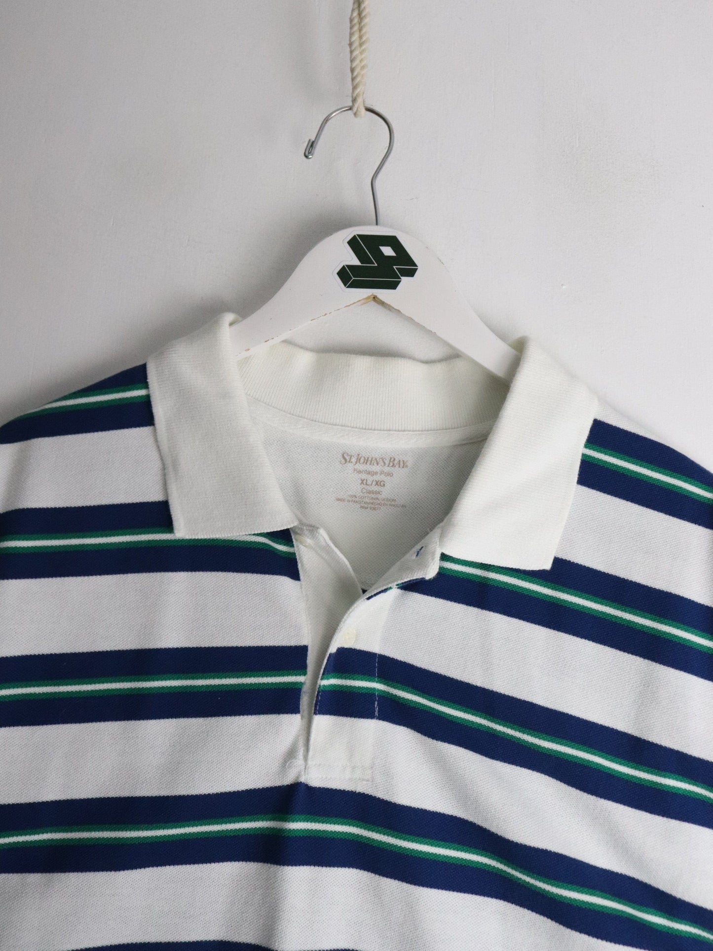 St. John's Bay Polo Shirt Mens XL White Striped from propervintagecanada