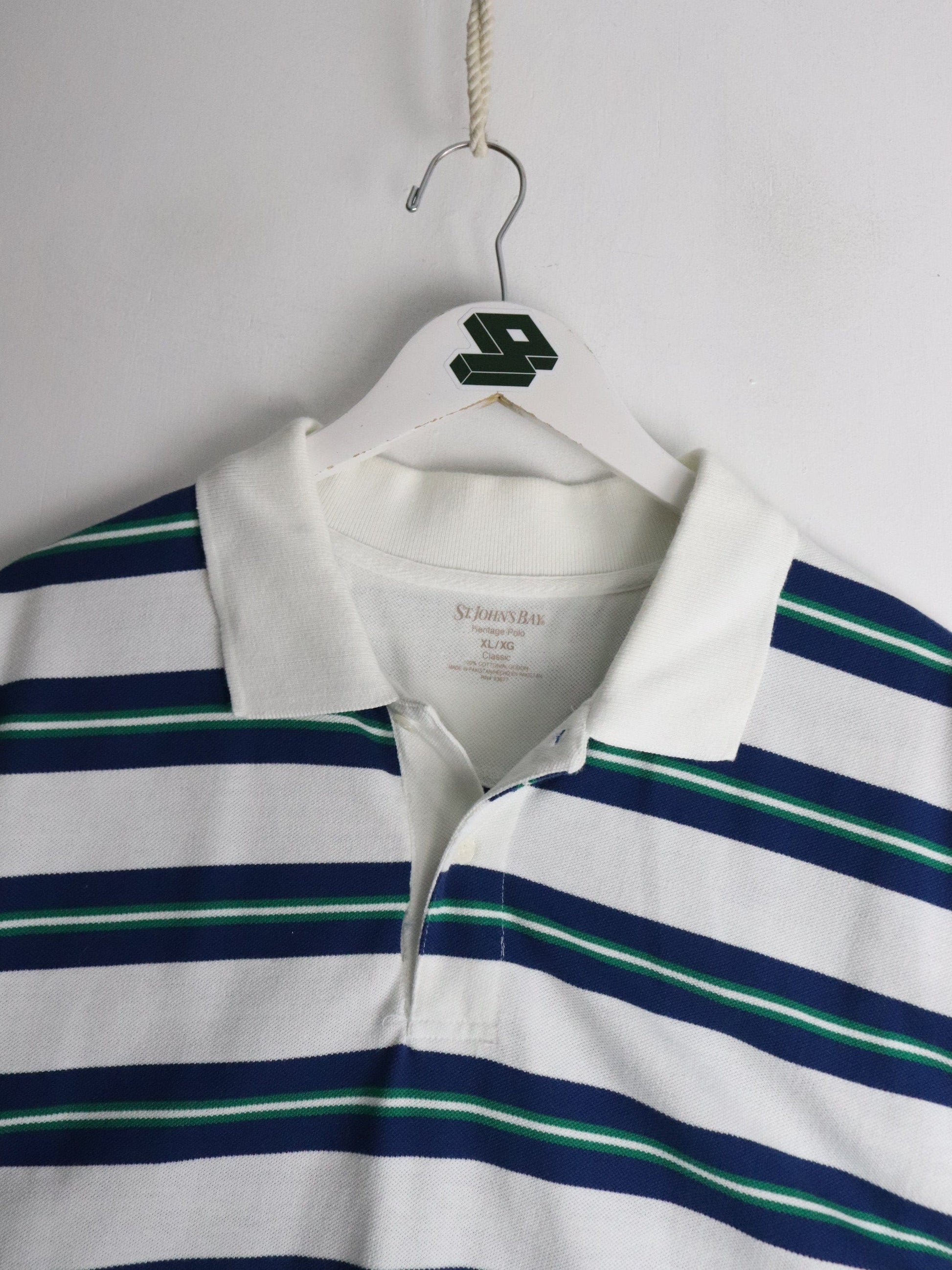 St. John's Bay Polo Shirt Mens XL White Striped from propervintagecanada