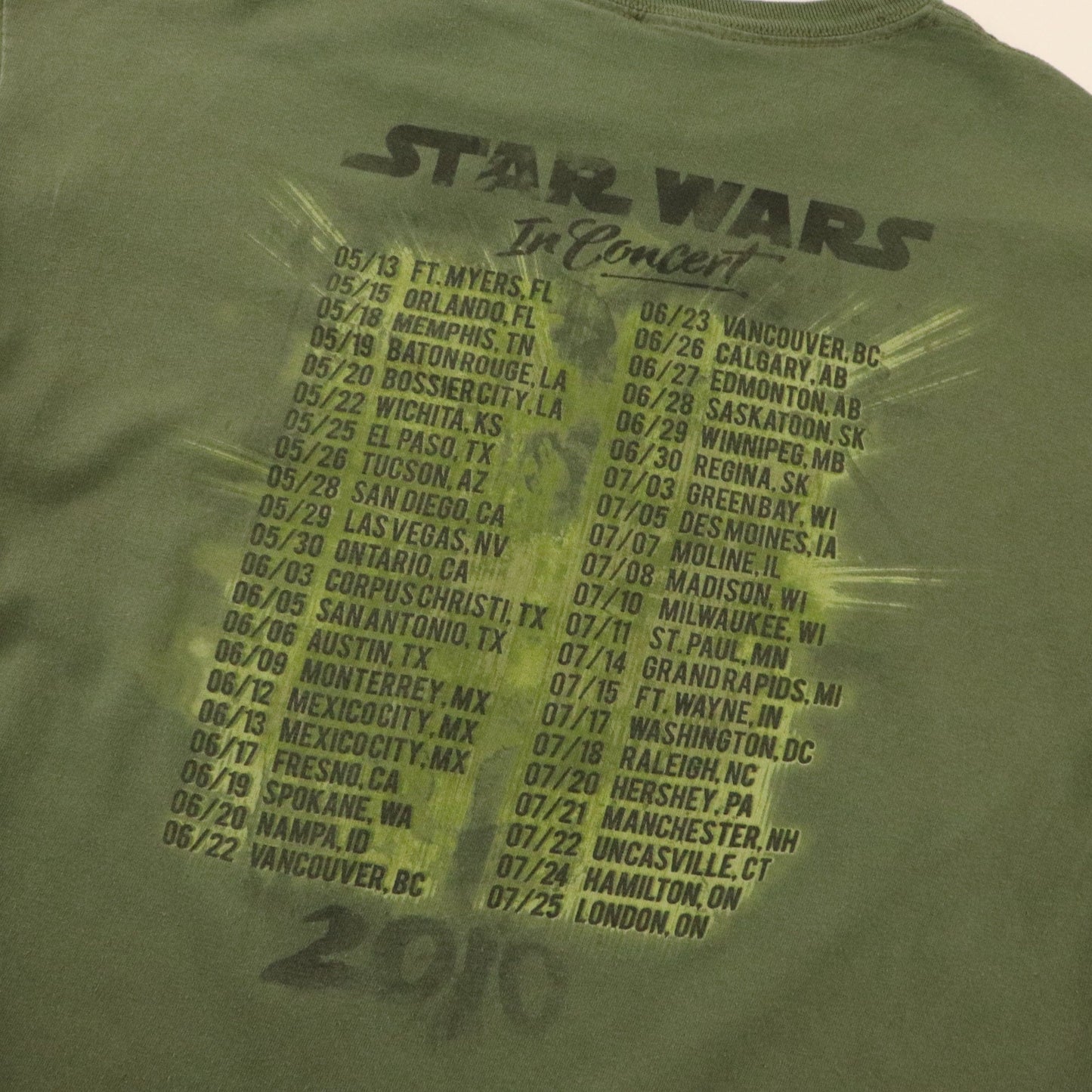 Star Wars In Concert T Shirt Mens Medium Green 2010 Tour TV Show Movie Double Sided