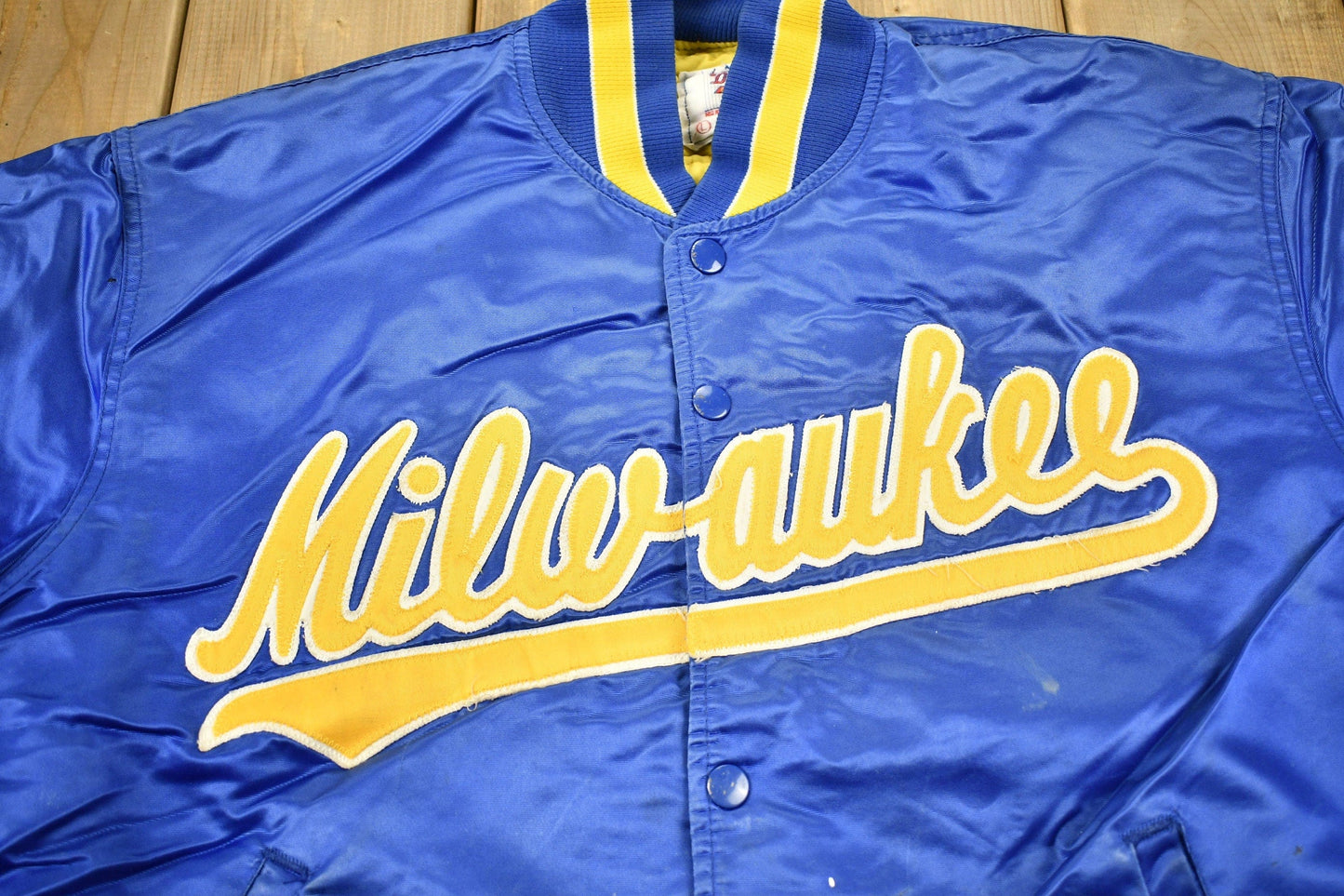 Starter Clothing > Gender Neutral Adult Clothing > Jackets & Coats Vintage 1990s Milwaukee Brewers MLB Starter Diamond Collection Satin Bomber Jacket Men's Large
