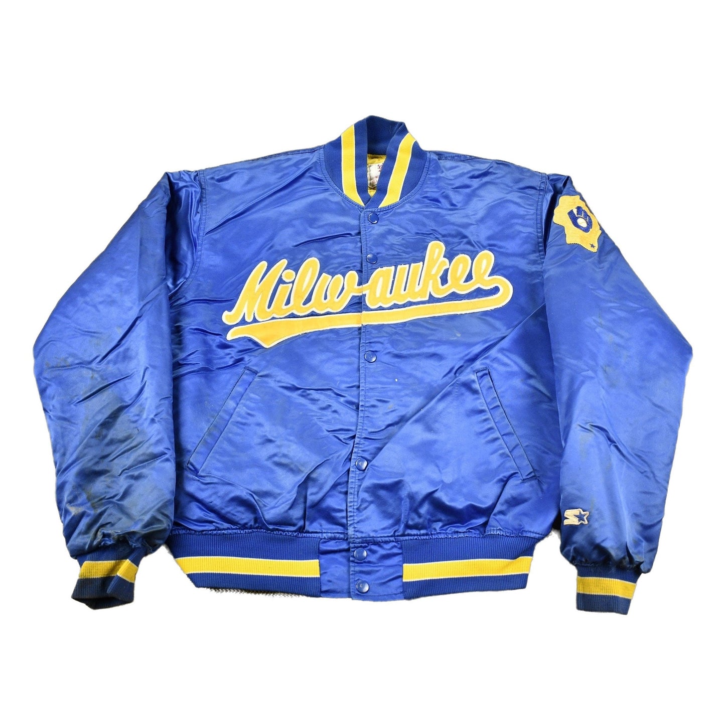 Starter Clothing > Gender Neutral Adult Clothing > Jackets & Coats Vintage 1990s Milwaukee Brewers MLB Starter Diamond Collection Satin Bomber Jacket Men's Large
