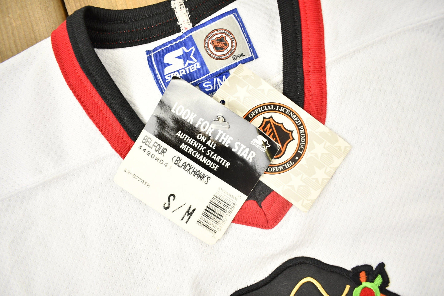 Starter Clothing > Men's Clothing > Sports & Fitness Vintage 1990s Ed Belfour Chicago Blackhawks Deadstock Starter NHL Hockey Jersey Men's Medium