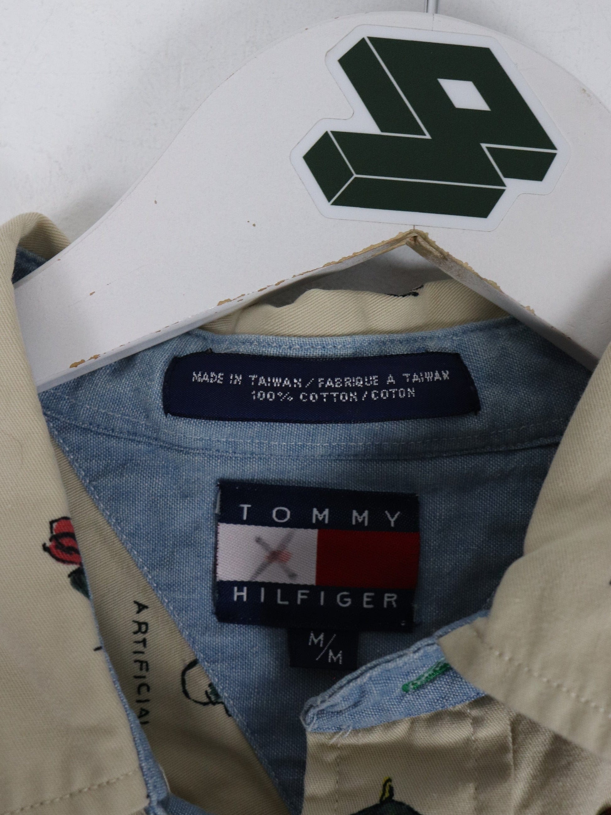Tommy Hilfiger Button Up Shirts Vintage Tommy Hilfiger Shirt Mens Medium Beige Butterfly Button Up