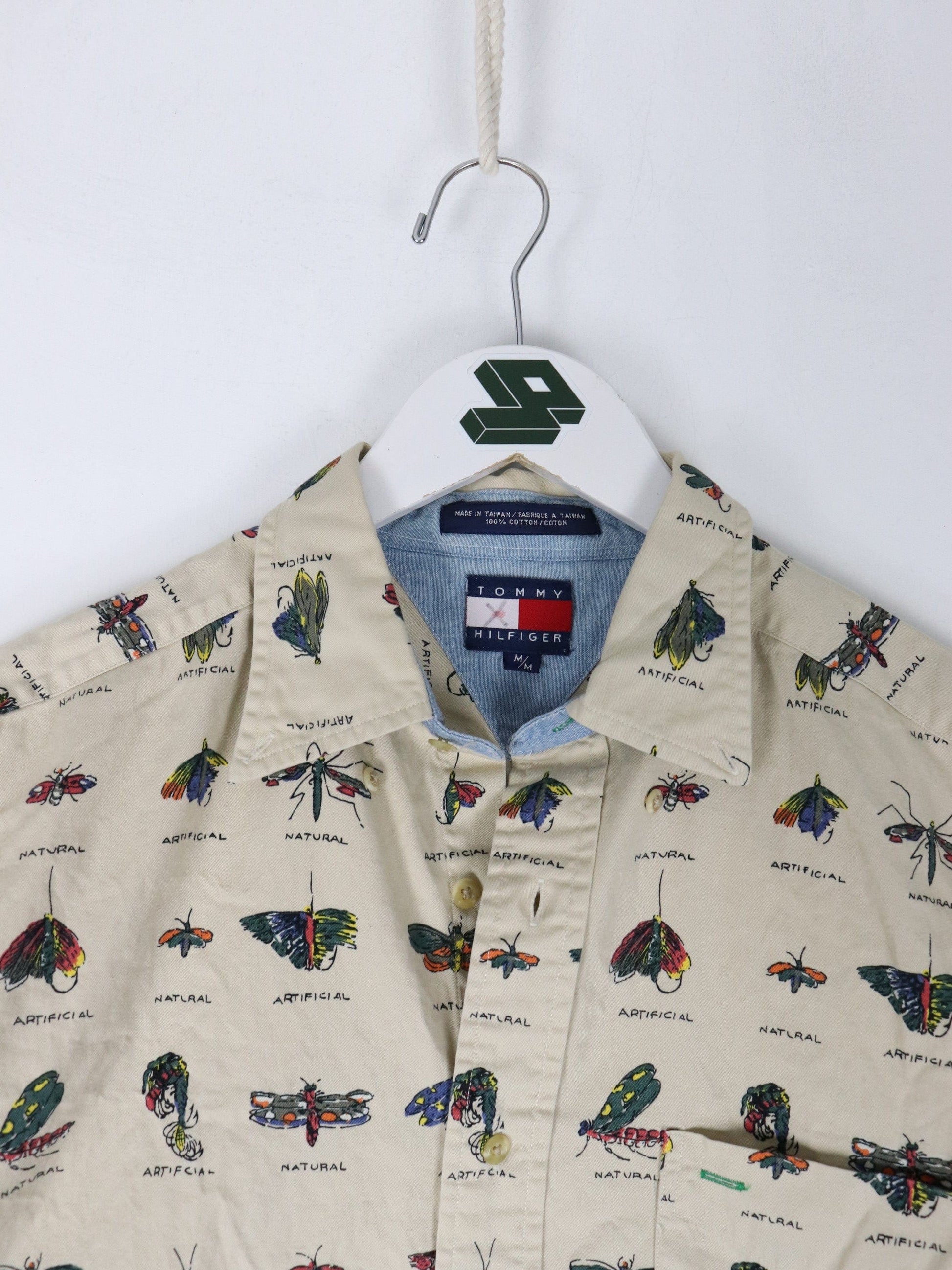 Tommy Hilfiger Button Up Shirts Vintage Tommy Hilfiger Shirt Mens Medium Beige Butterfly Button Up