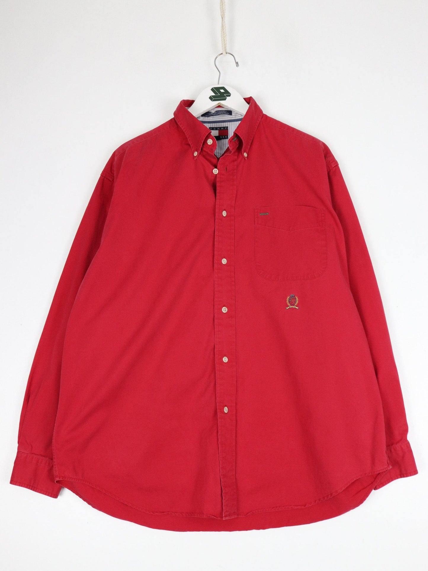 Tommy Hilfiger Button Up Shirts Vintage Tommy Hilfiger Shirt Mens Medium Red Button Up 90s