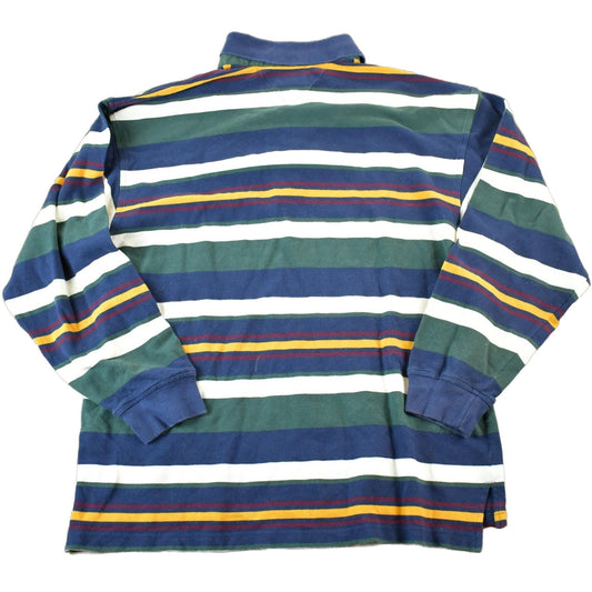 Tommy Hilfiger Clothing > Men's Clothing > Shirts & Tees > Oxfords & Button Downs Vintage 1990s Tommy Hilfiger Striped Rugby Style Button Up Long Sleeve Shirt