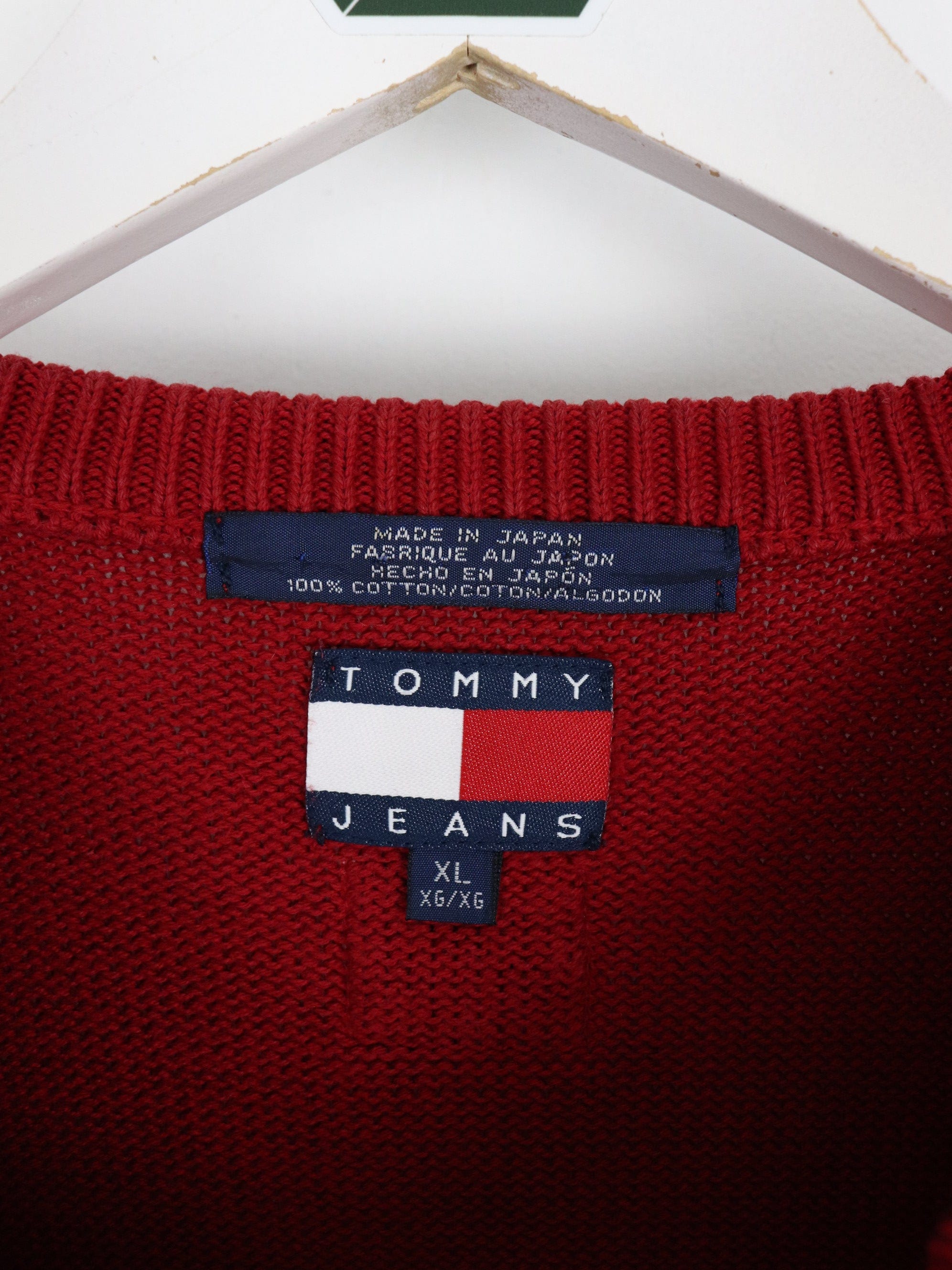 Vintage Tommy Hilfiger Sweater Mens XL Red Knit Flag Sweatshirt