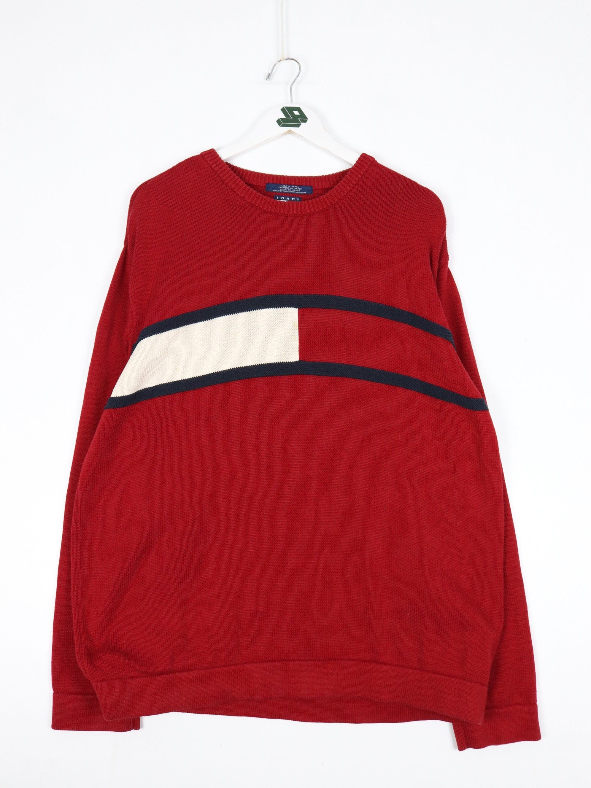 Vintage Tommy Hilfiger Sweater Mens XL Red Knit Flag Sweatshirt