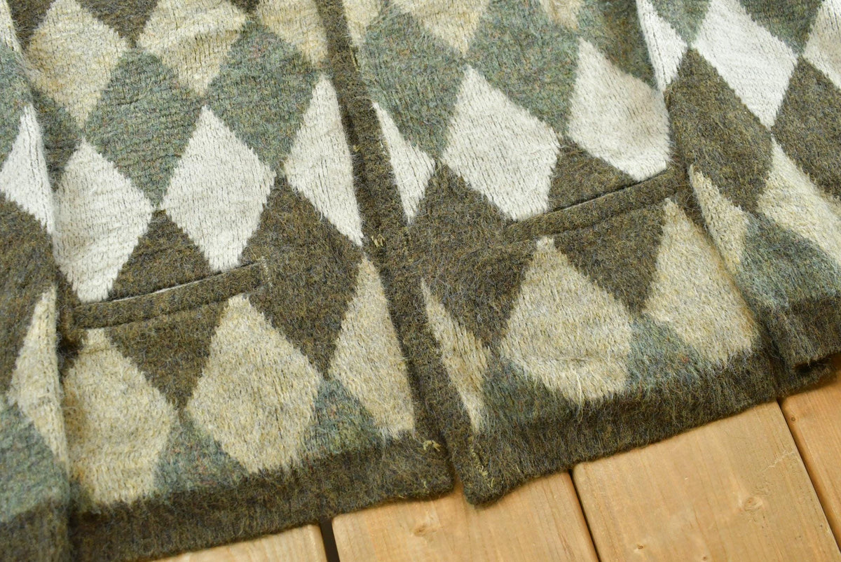 True Vintage 1960s Arrow Argyle Park Acrylic Knit Cardigan Sweater Men's M / 60s Mod Streetwear / Kurt Cobain from propervintagecanada