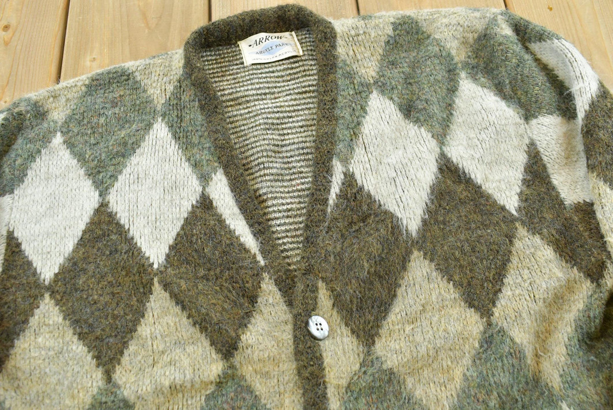 True Vintage 1960s Arrow Argyle Park Acrylic Knit Cardigan Sweater Men's M / 60s Mod Streetwear / Kurt Cobain from propervintagecanada