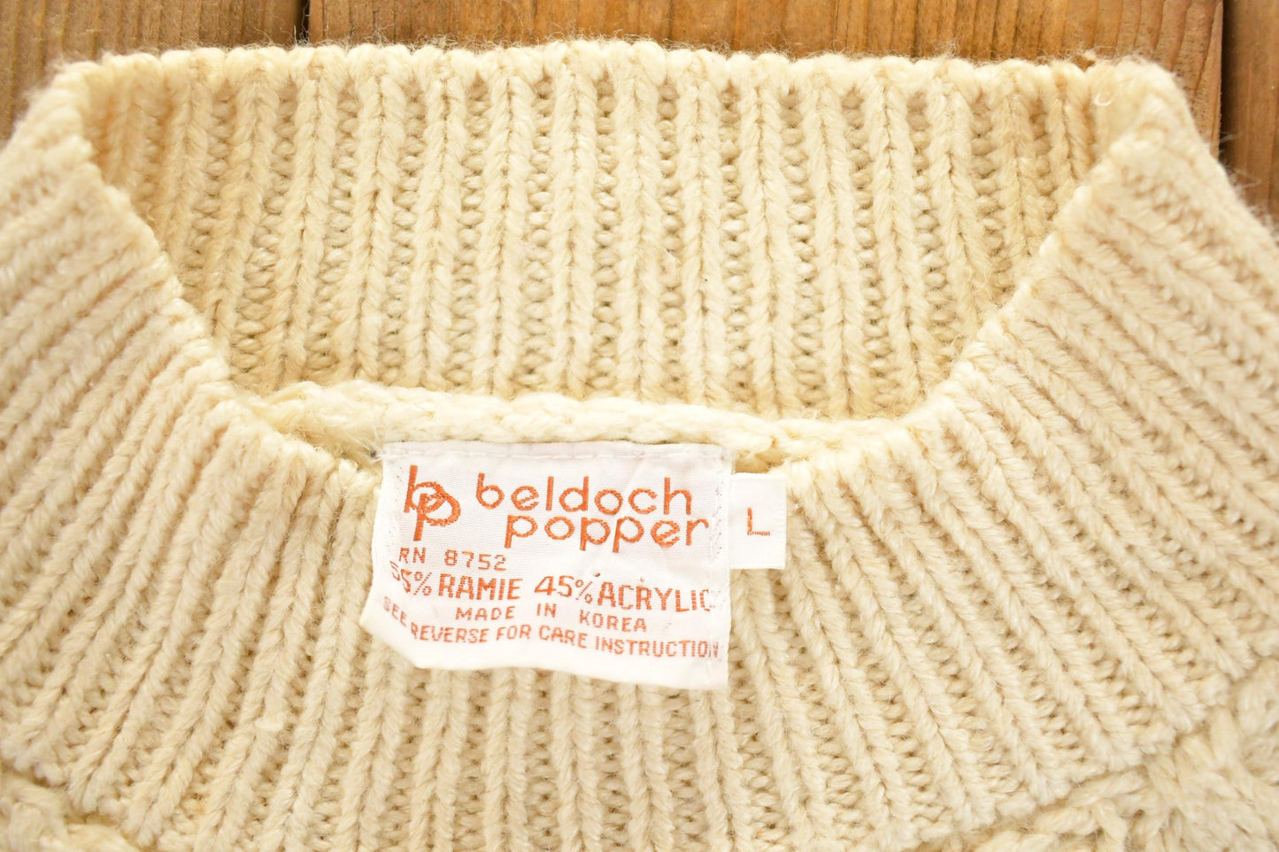 True Vintage 1970s Beldoch Popper Cable Knit Crewneck Sweater Women's L from propervintagecanada