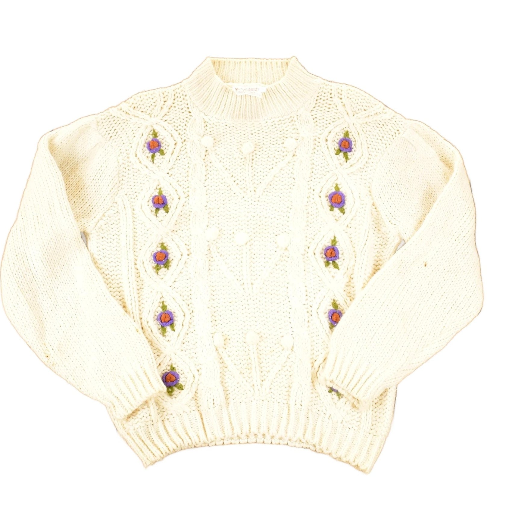 True Vintage 1970s Beldoch Popper Cable Knit Crewneck Sweater Women's L from propervintagecanada