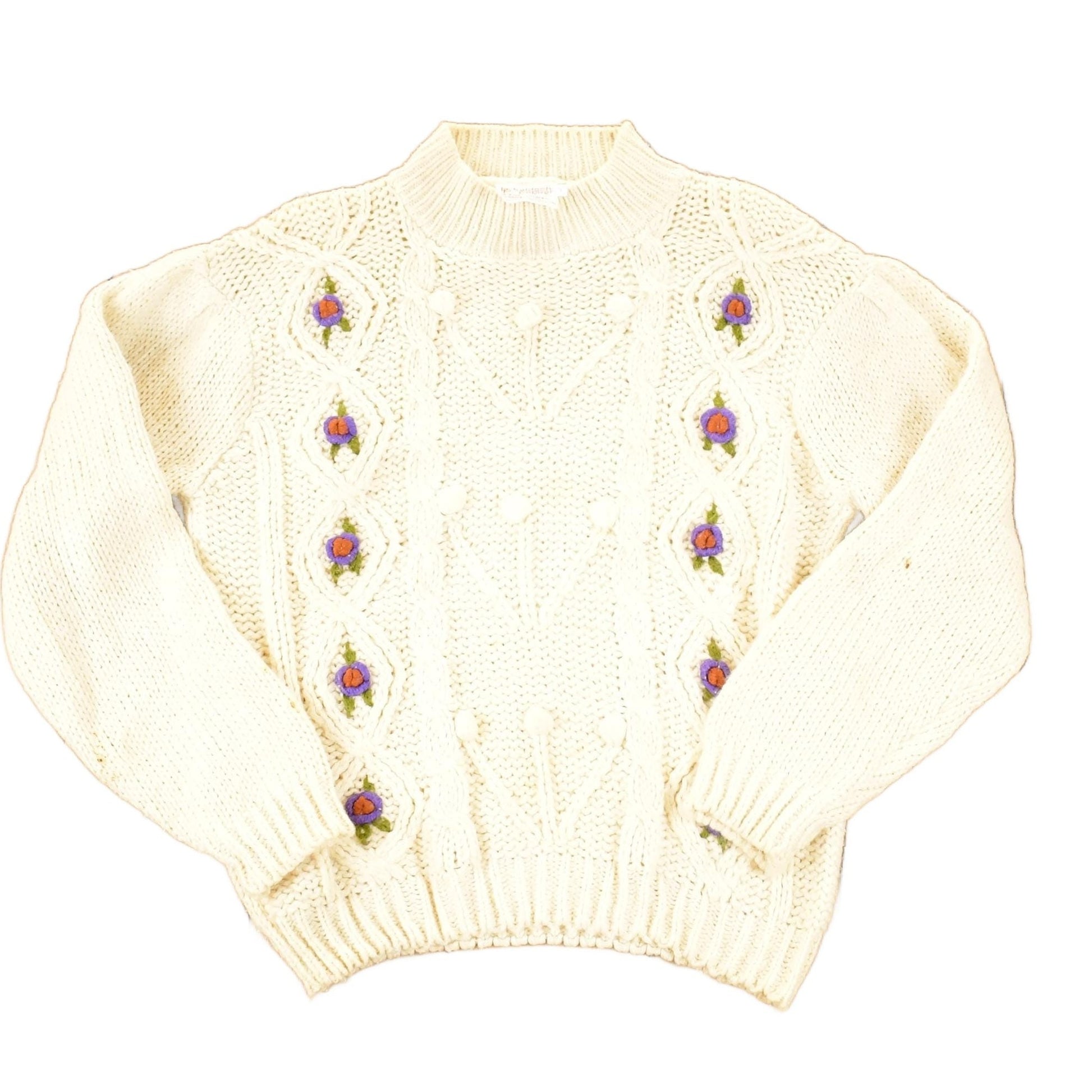True Vintage 1970s Beldoch Popper Cable Knit Crewneck Sweater Women's L from propervintagecanada