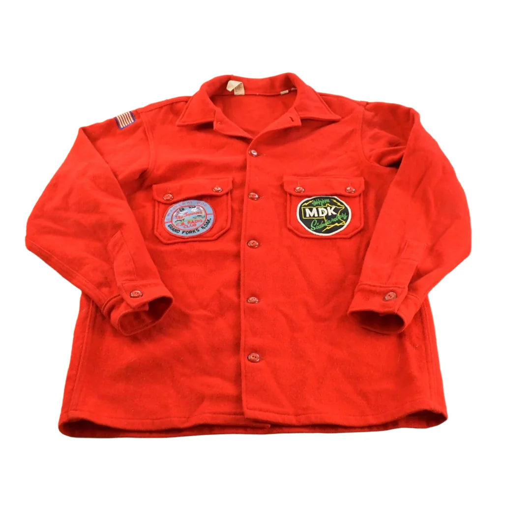 True Vintage 1970s Boy Scouts Of America Wool Button Up Shacket Jacket Shirt Men's L / Patches Badges / Made In USA / Outdoors from propervintagecanada