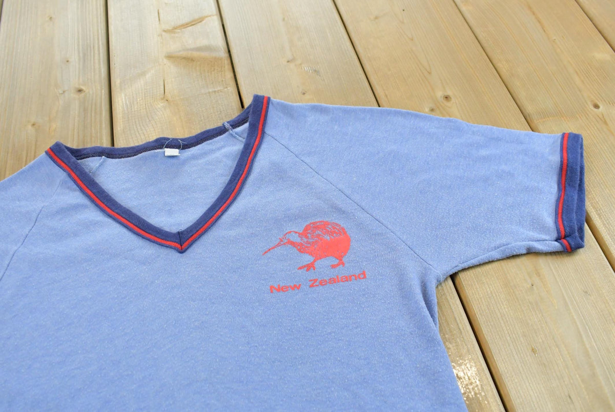True Vintage 1970s New Zealand Kiwi Souvenir Ringer T-Shirt Men's XS from propervintagecanada