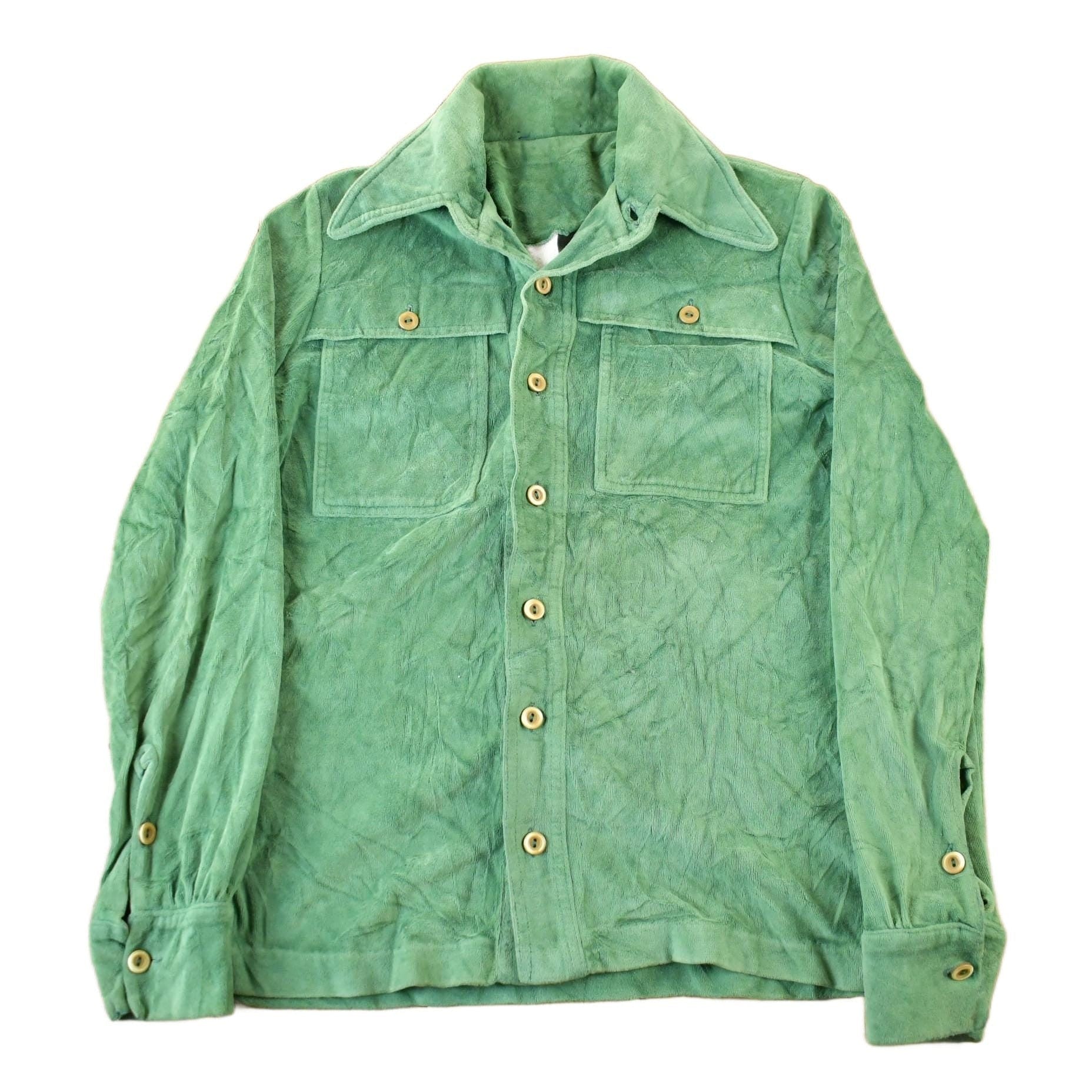 True Vintage 1970s Velour Style Button Up Shirt Men's Medium from propervintagecanada