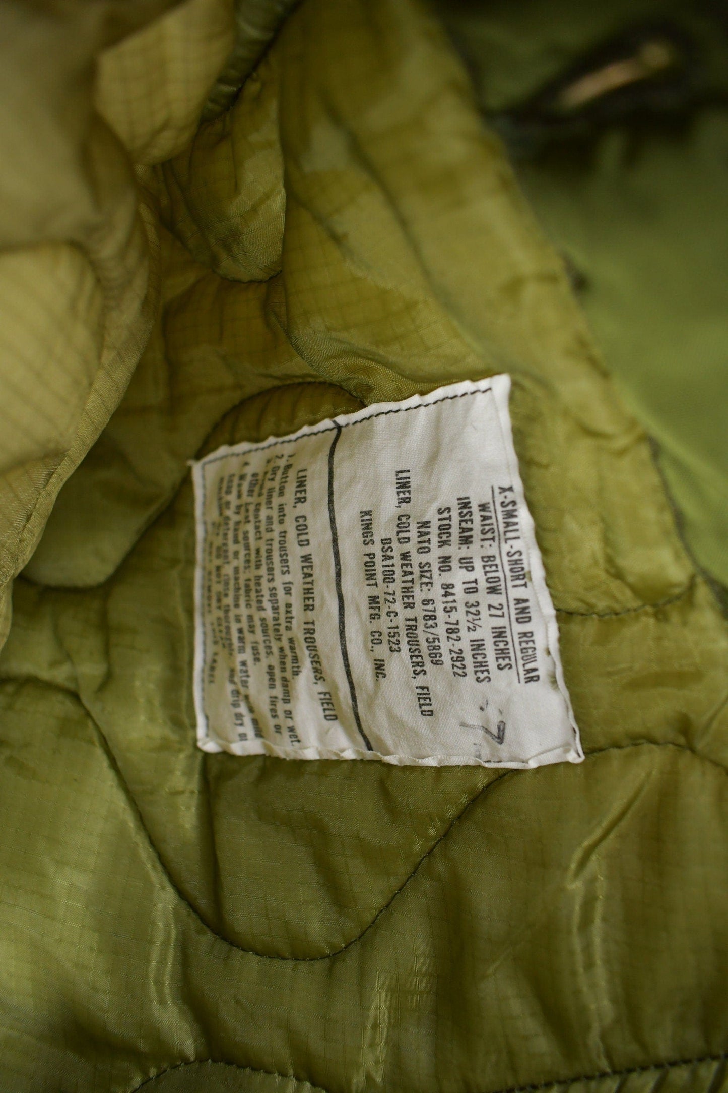True Vintage 1972 Military Cold Weather Liner Pants Men's XS Short from propervintagecanada