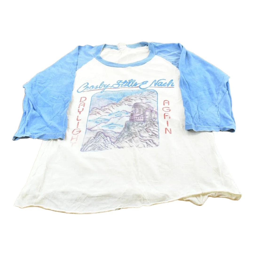 True Vintage 1985 Crosby Stills Nash Daylight Again Tour Raglan T-Shirt Men's M from propervintagecanada