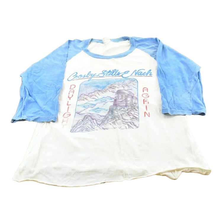 True Vintage 1985 Crosby Stills Nash Daylight Again Tour Raglan T-Shirt Men's M from propervintagecanada