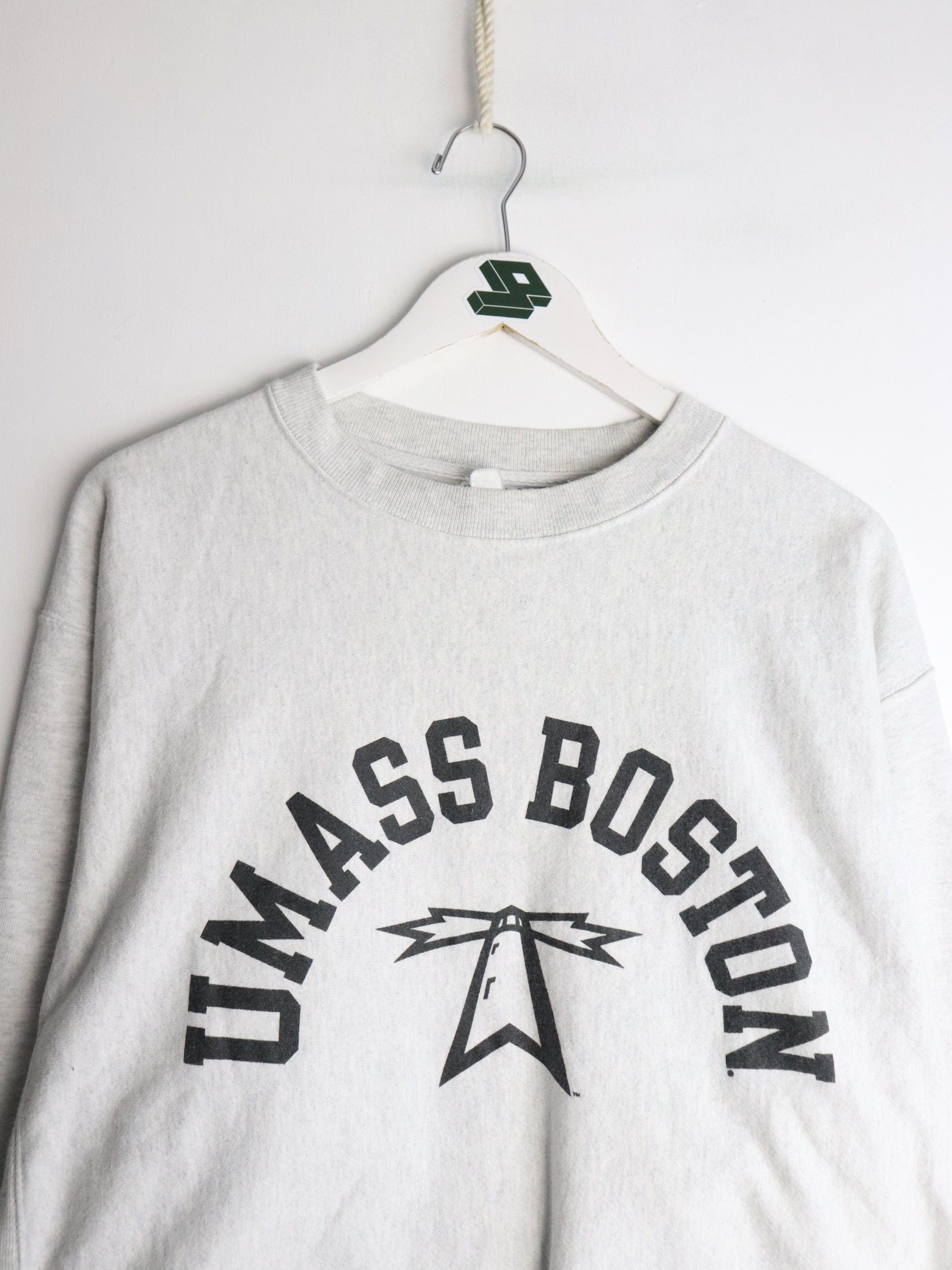 UMASS Boston Sweatshirt Adult Large Cropped Grey Champion Reverse