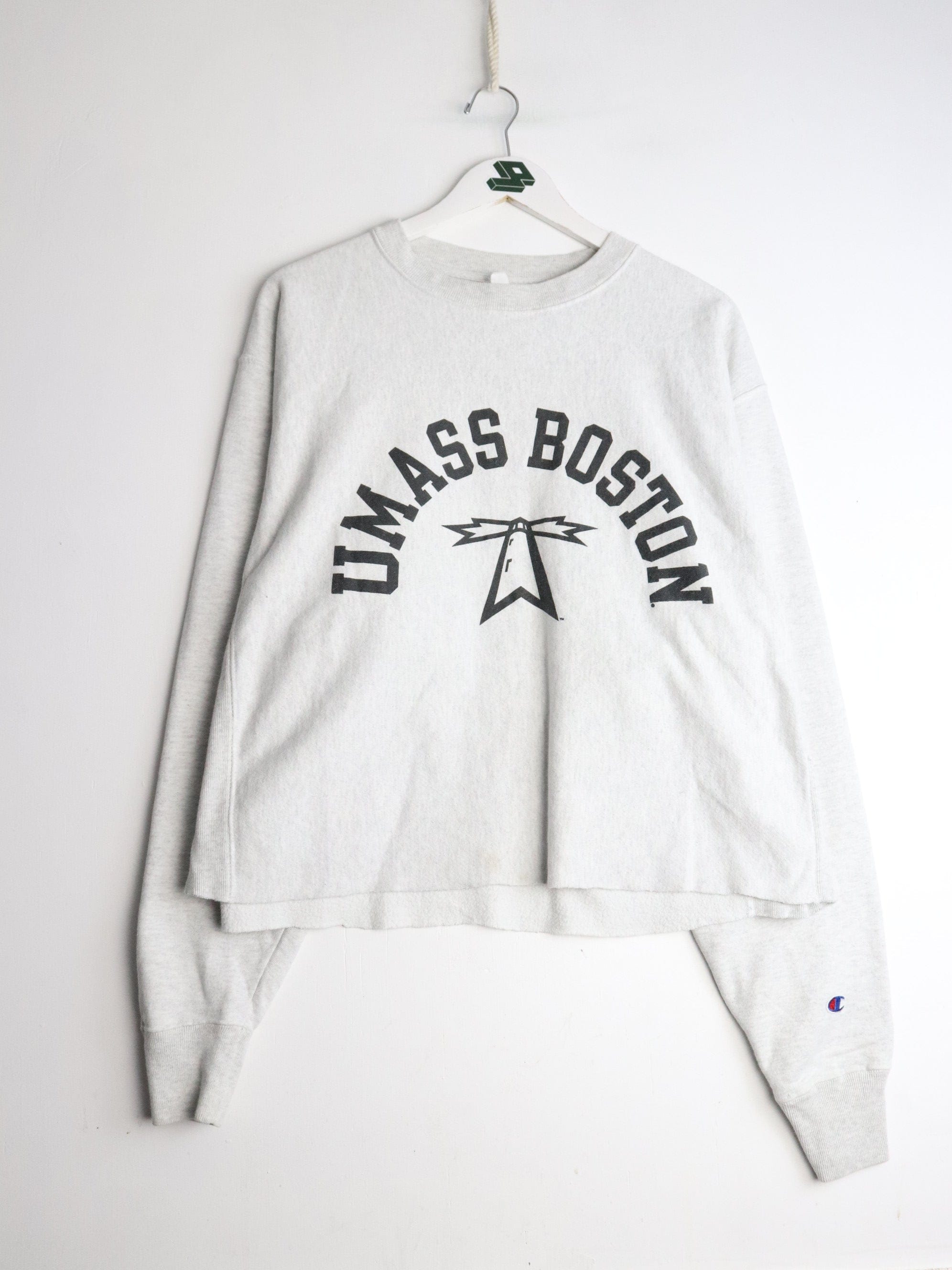 スウェット UMass Weave Reverse Champion L Reverse Champion Grey Cropped Large Adult Sweatshirt Boston UMASS ウォームアップウェア