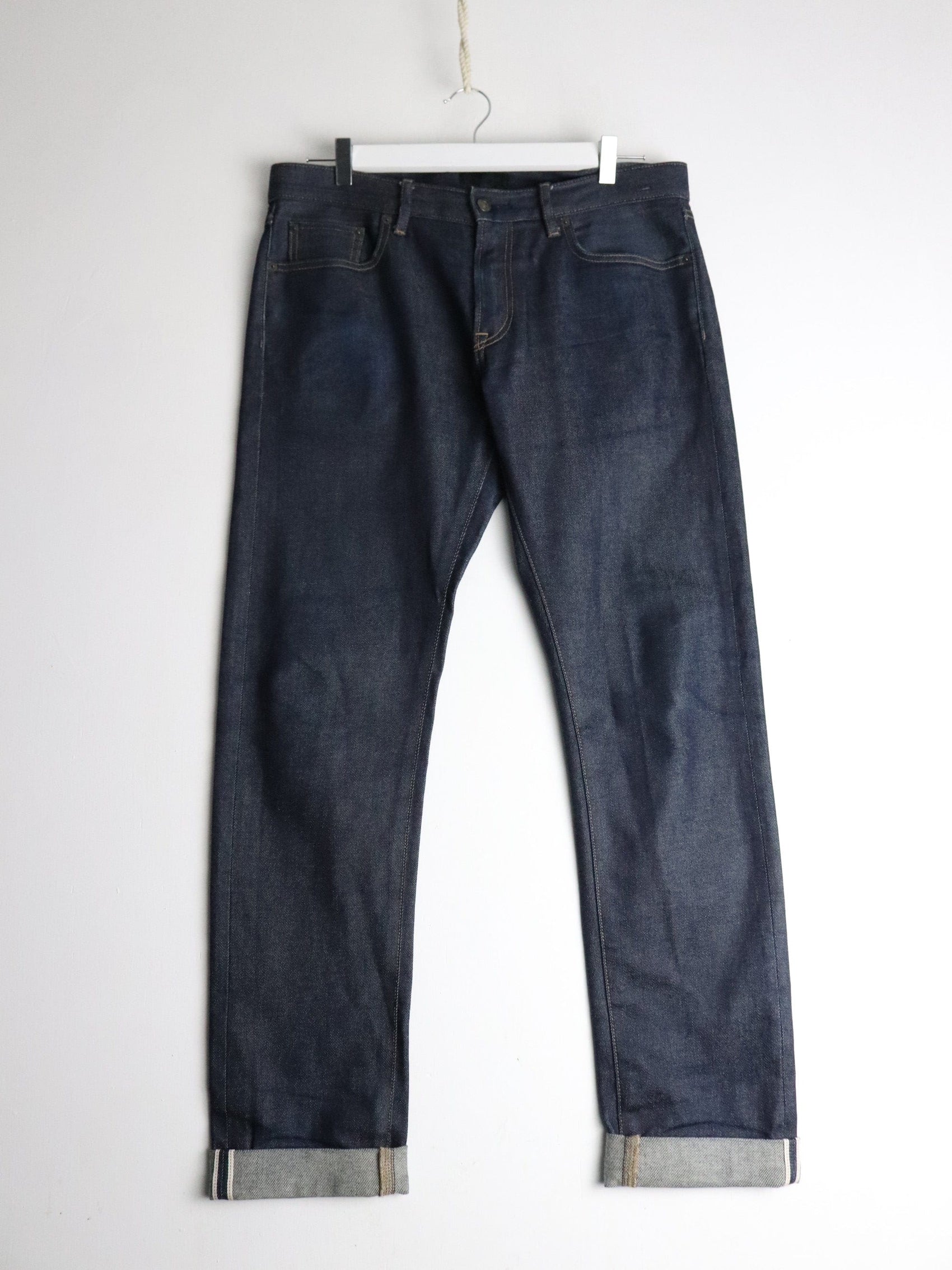 Uniqlo Pants Mens 33 x 34 Blue Raw Selvedge Denim Jeans Straight Fit