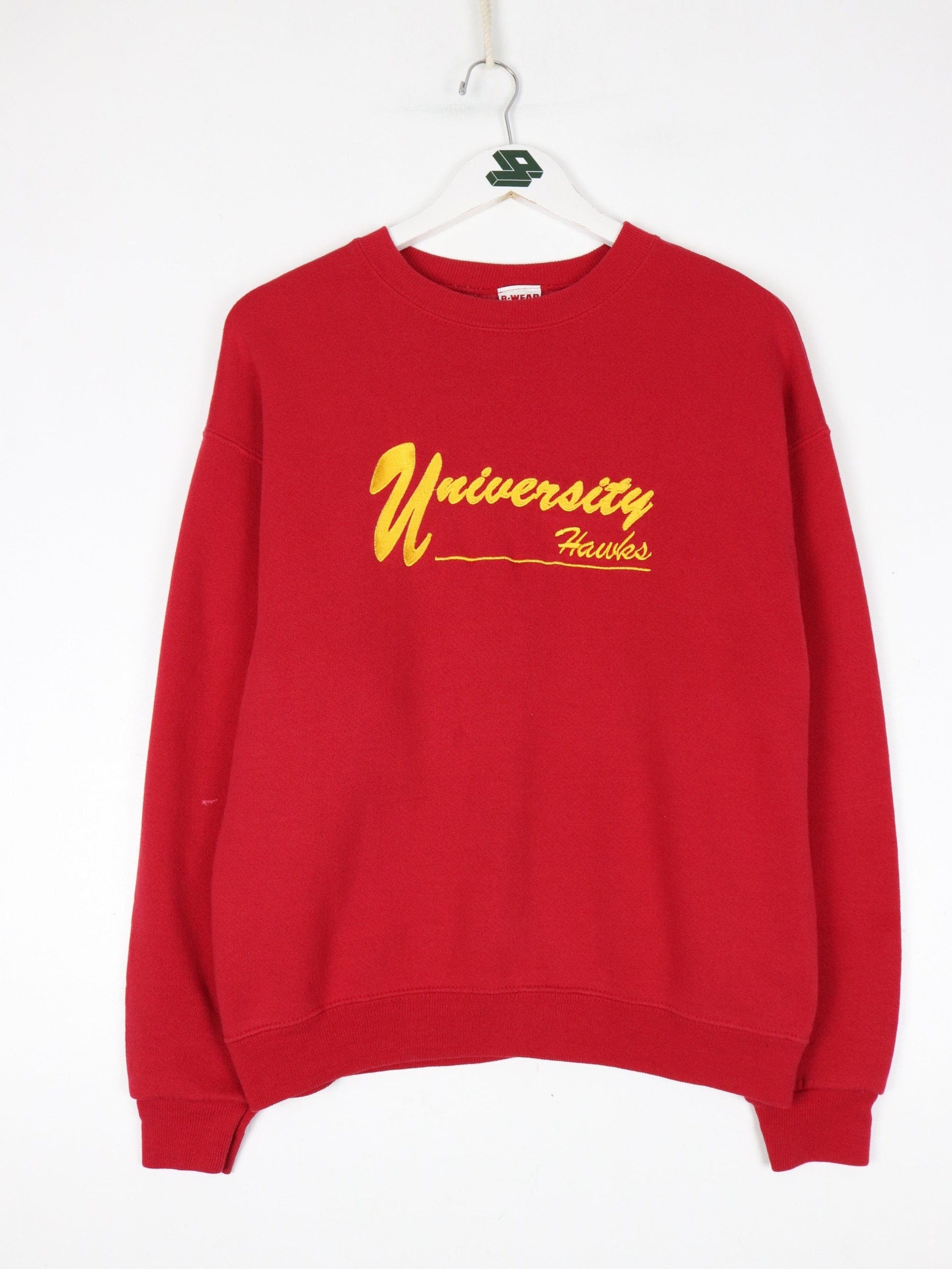 University Hawks Sweatshirt Mens Medium Red Collegiate