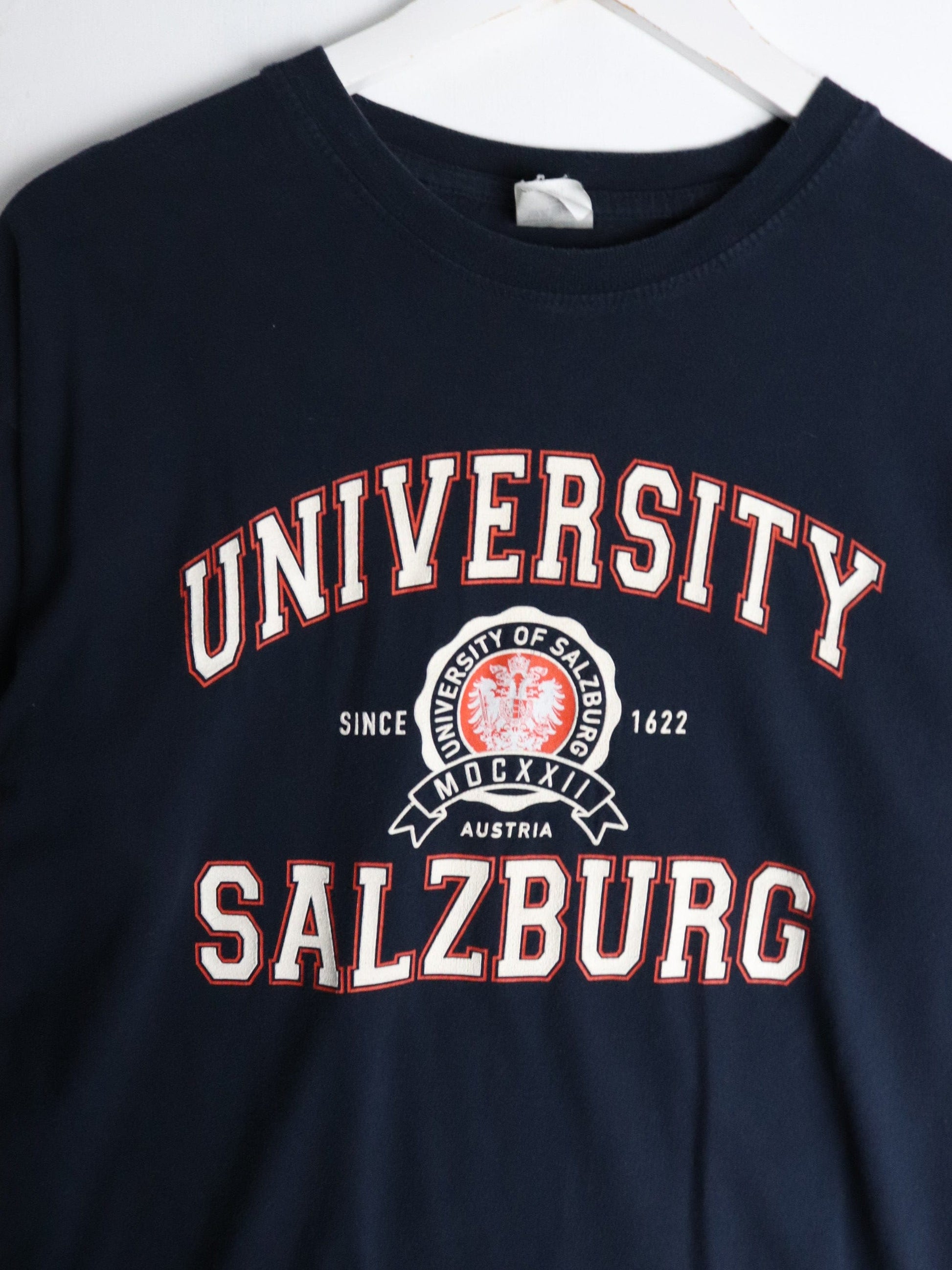 University Salzburg T Shirt Fits Mens Medium Blue College from propervintagecanada