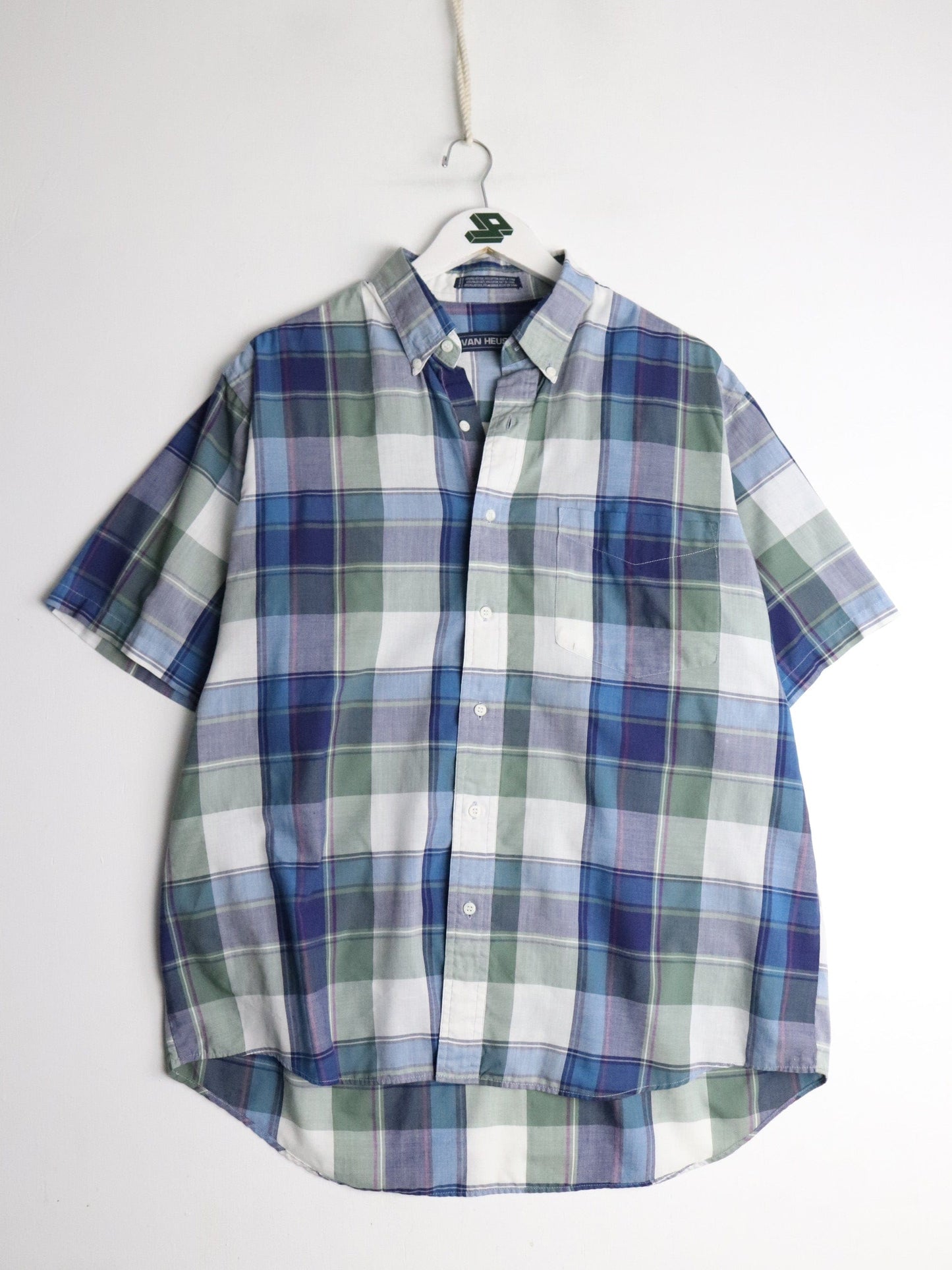Van Heusen Shirt Mens Large Blue Plaid Button Up from propervintagecanada