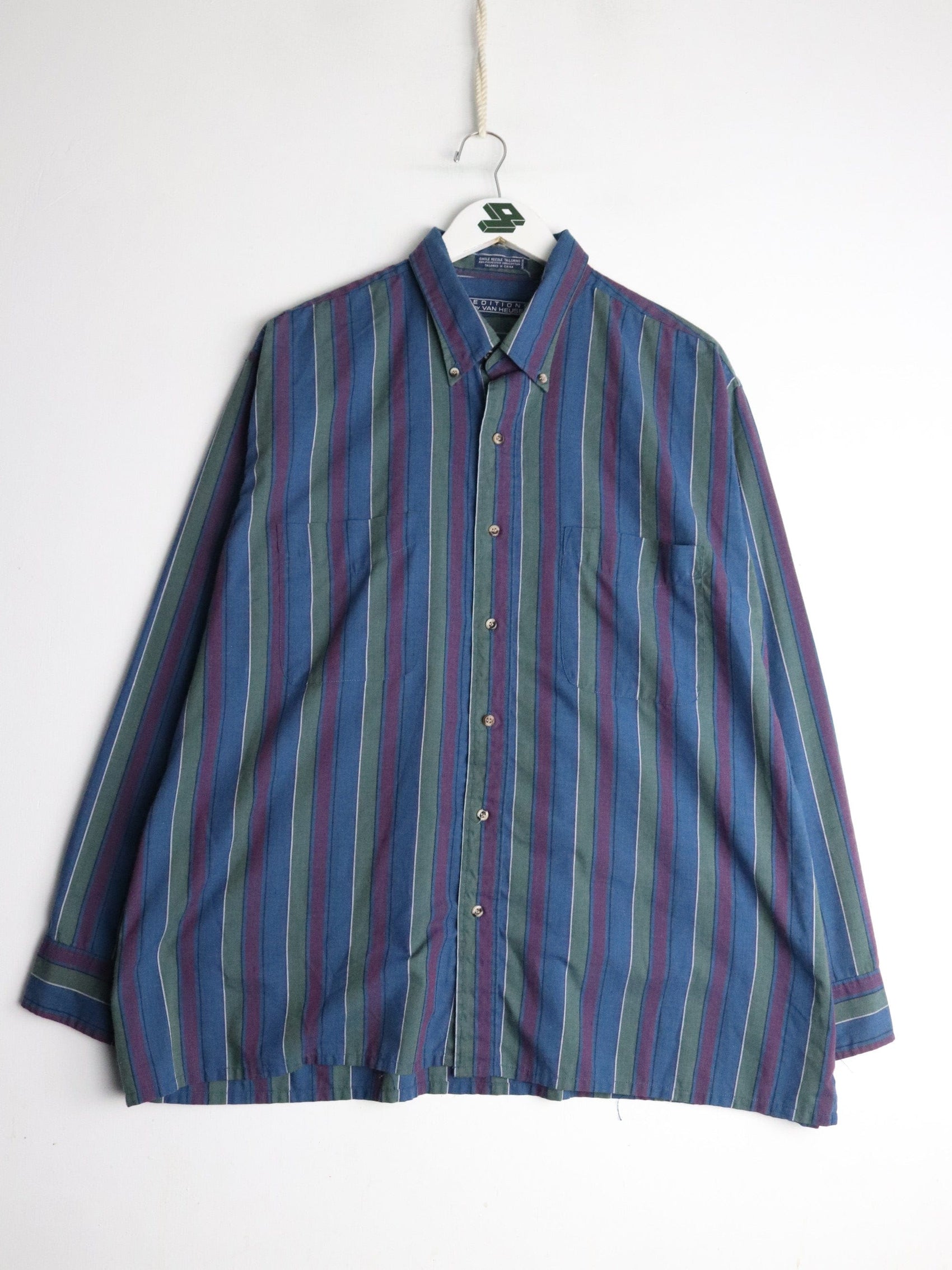Van Heusen Shirt Mens XL Blue Striped Button Up