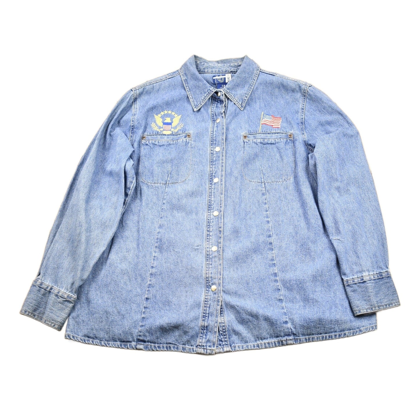 Venezia 1990s Embroidered Denim Snap Button Jean Shirt Men's L from propervintagecanada