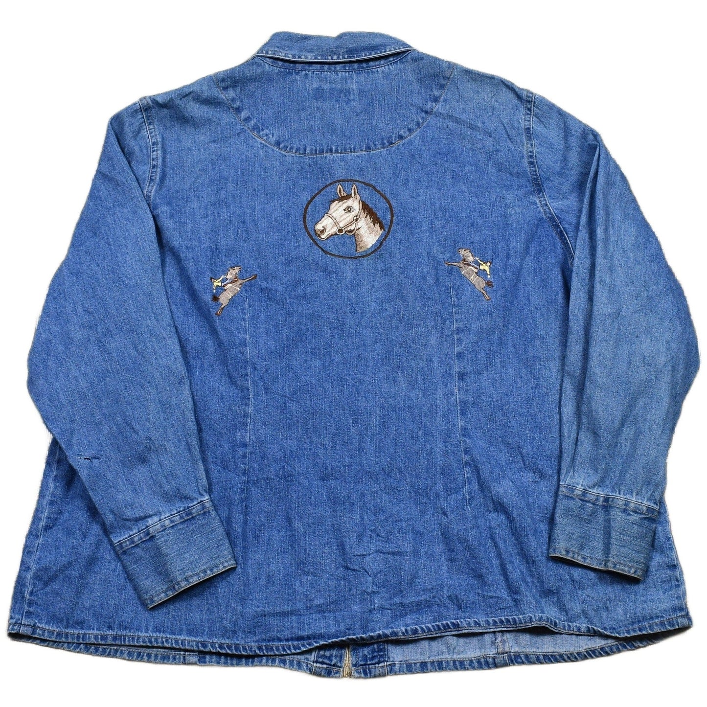 Venezia 1990s Embroidered Denim Snap Button Jean Shirt Men's L from propervintagecanada