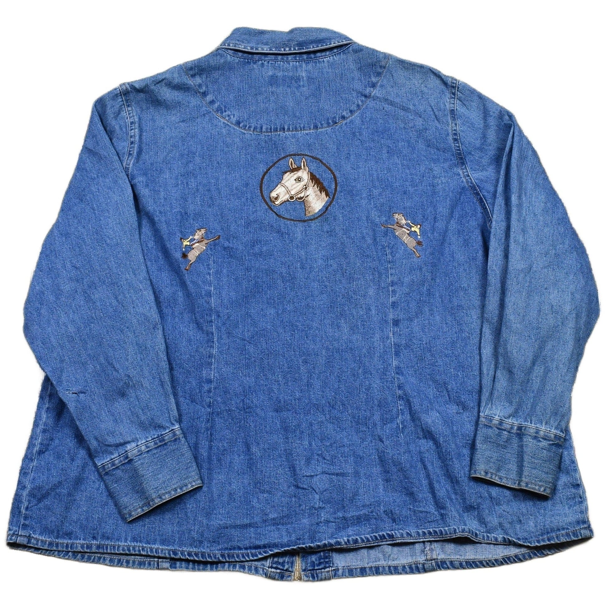 Venezia 1990s Embroidered Denim Snap Button Jean Shirt Men's L from propervintagecanada