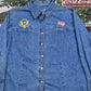 Venezia 1990s Embroidered Denim Snap Button Jean Shirt Men's L from propervintagecanada