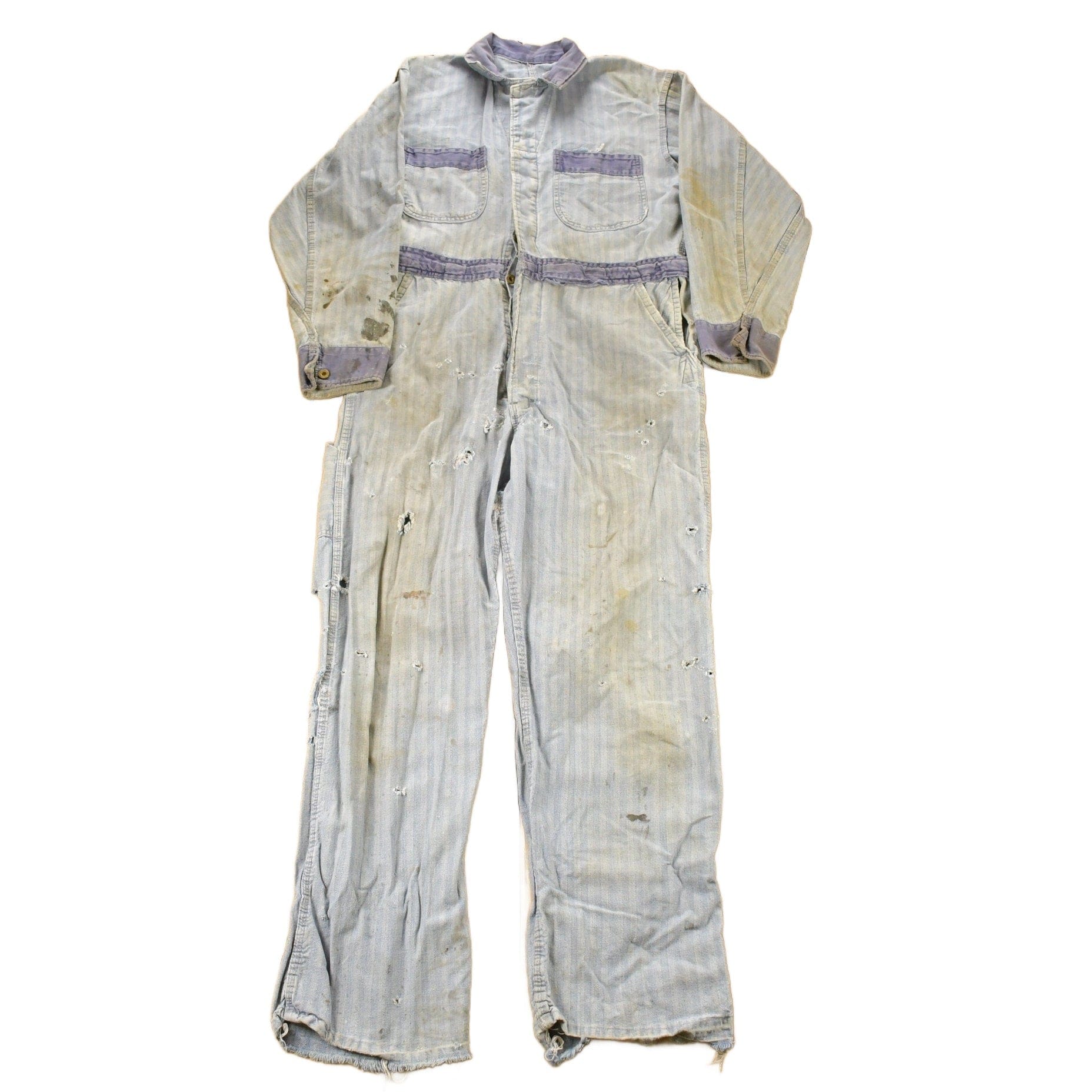 Vintage 1930s Perfect Union Made Distressed Denim Button Down Jumpsuit Men's 38 x 28 from propervintagecanada