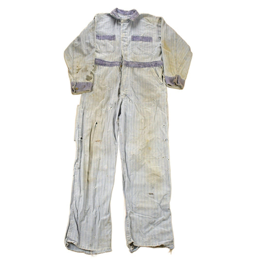 Vintage 1930s Perfect Union Made Distressed Denim Button Down Jumpsuit Men's 38 x 28 from propervintagecanada