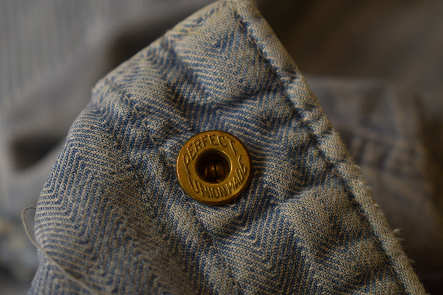 Vintage 1930s Perfect Union Made Distressed Denim Button Down Jumpsuit Men's 38 x 28 from propervintagecanada