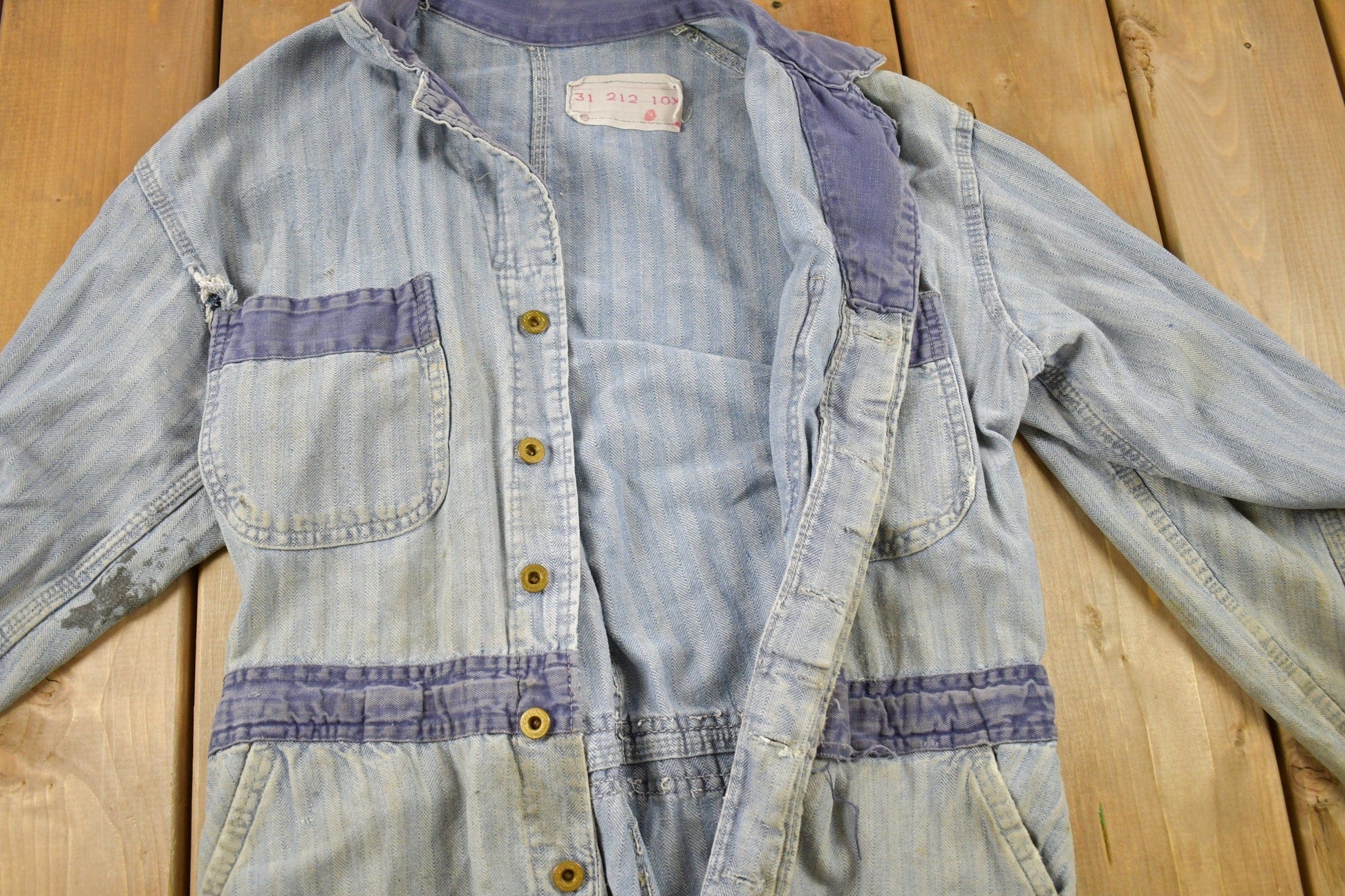 Vintage 1930s Perfect Union Made Distressed Denim Button Down Jumpsuit Men's 38 x 28 from propervintagecanada